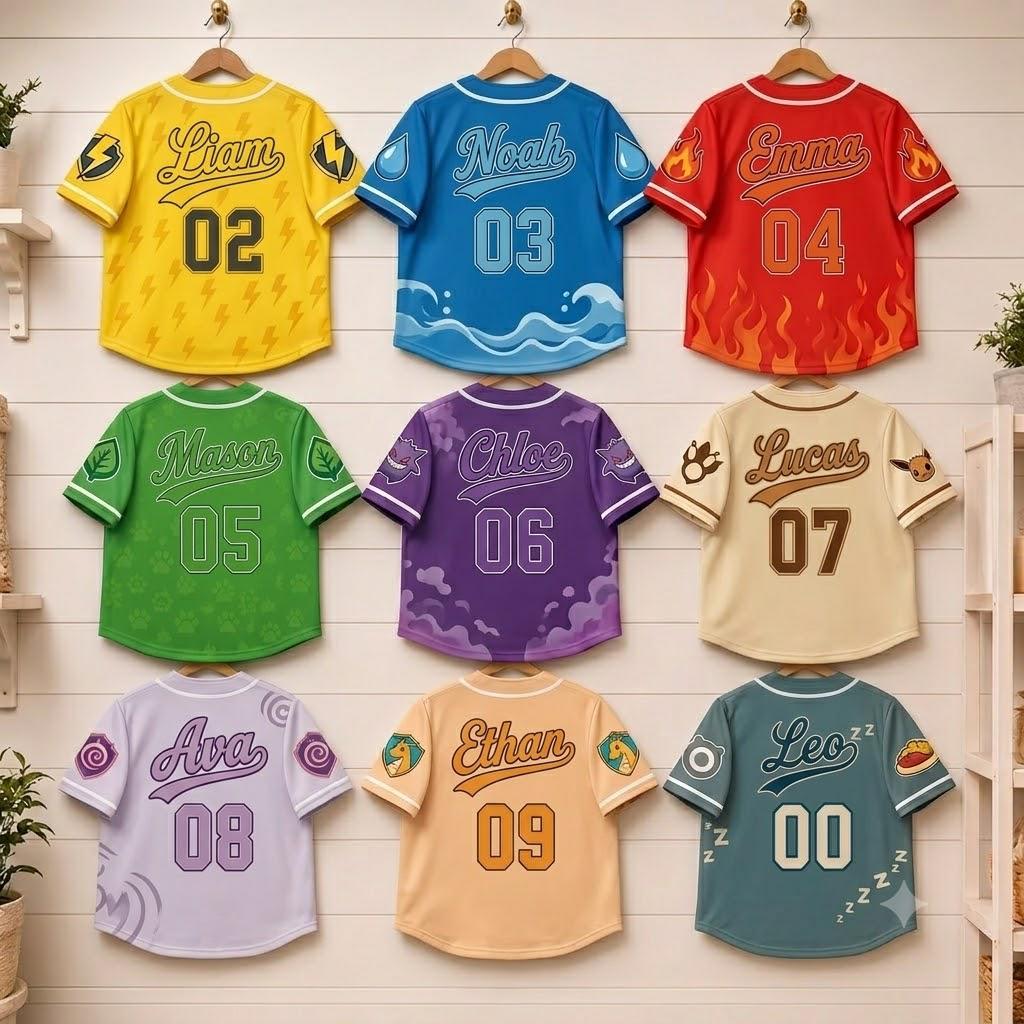 Personalized Pokemon Baseball Jersey, Custom Pikachu Baseball Shirt, Anime Family Matching Character Apparel