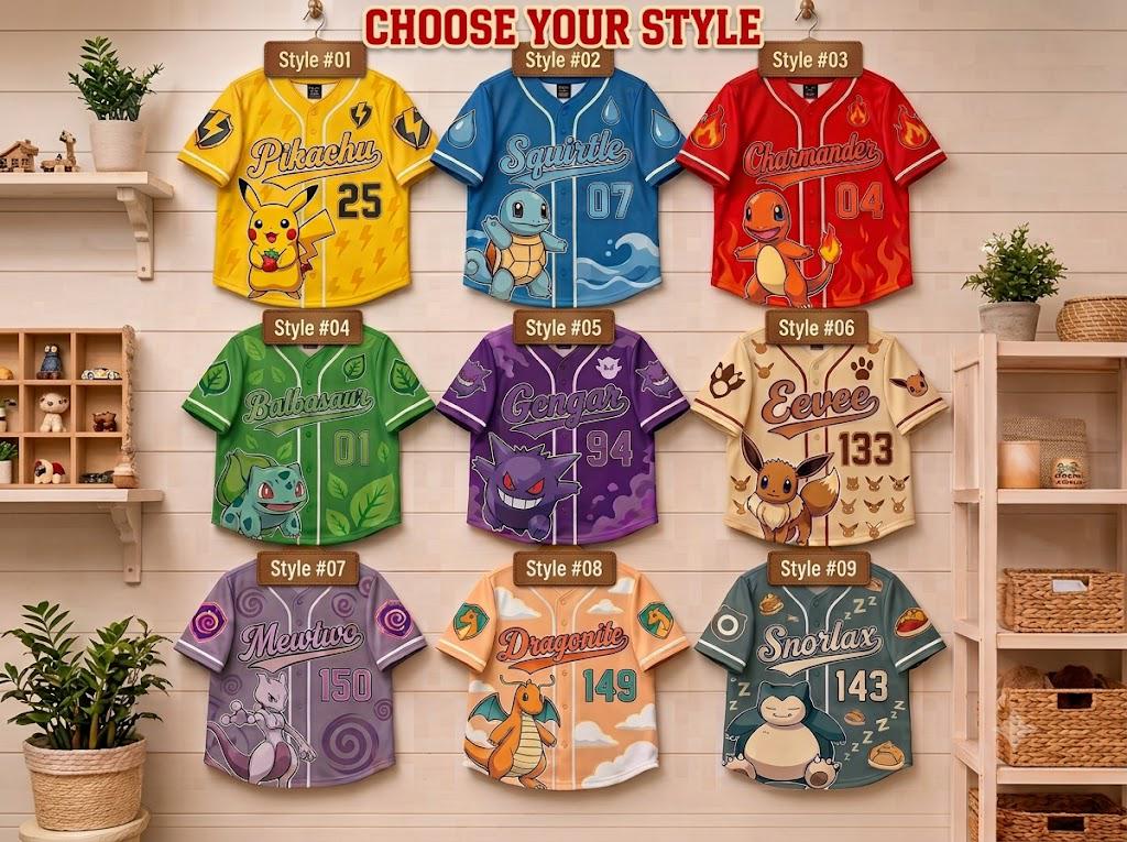Personalized Pokemon Baseball Jersey, Custom Pikachu Baseball Shirt, Anime Family Matching Character Apparel