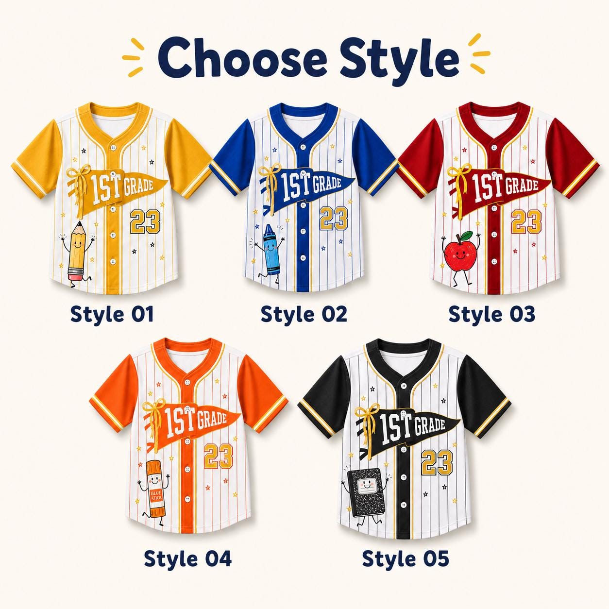 Custom Name 1st Grade Polyester Baseball, Jersey Funny Kids First Day Shirt, Back To School Gift