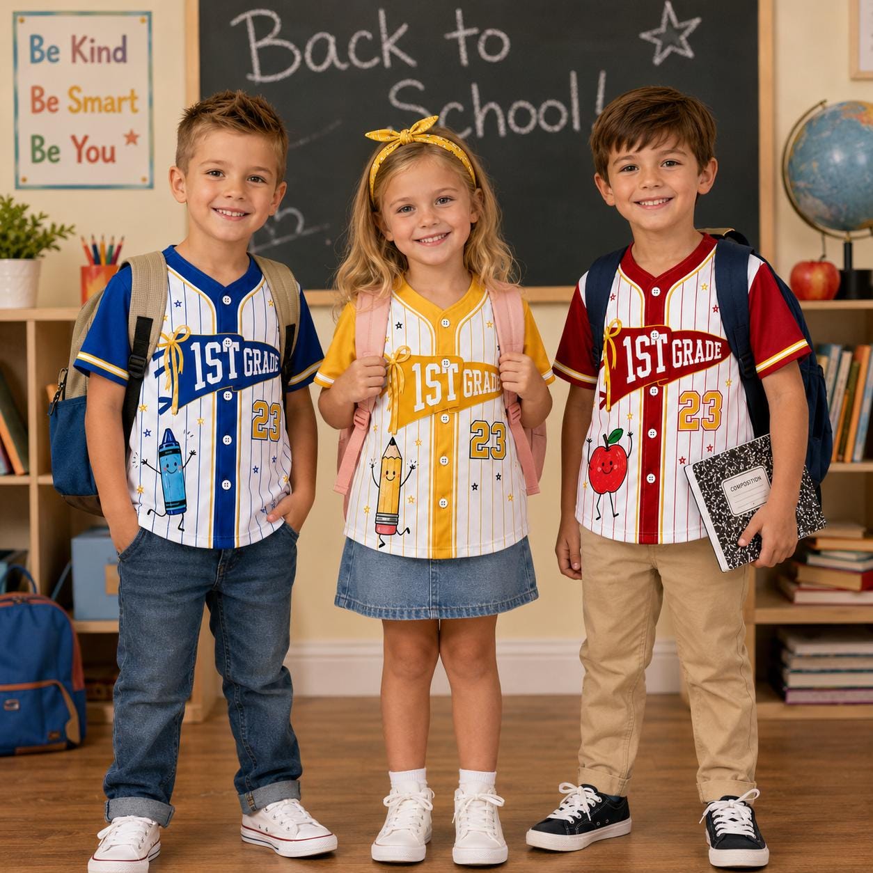 Custom Name 1st Grade Polyester Baseball, Jersey Funny Kids First Day Shirt, Back To School Gift
