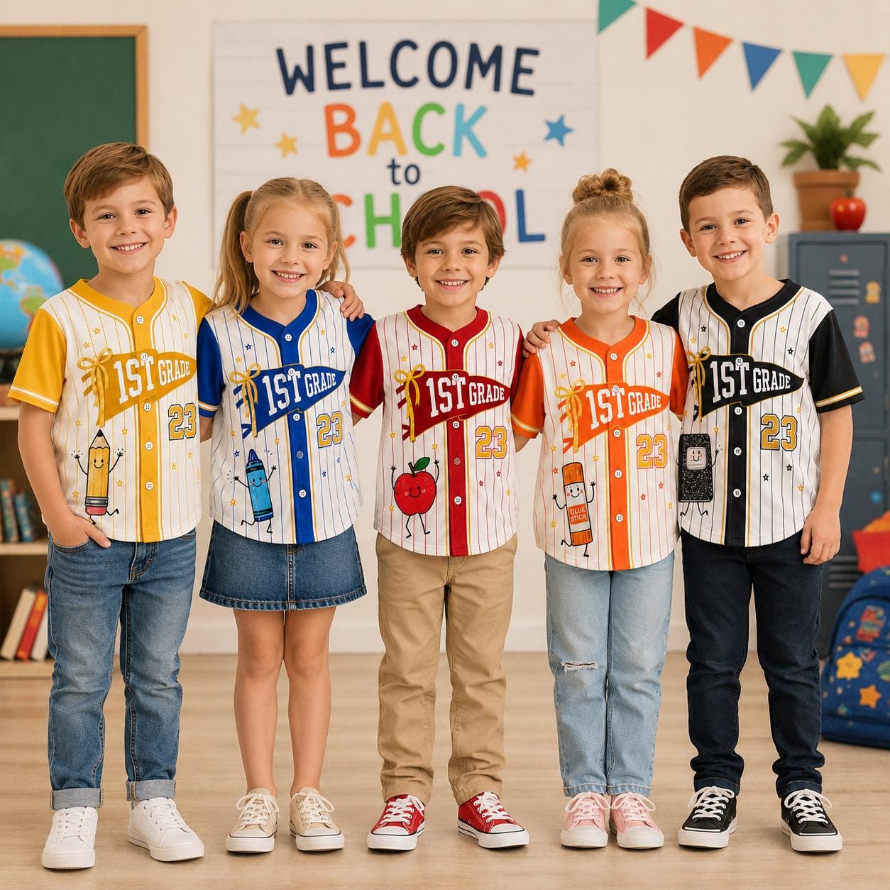 Custom Name 1st Grade Polyester Baseball, Jersey Funny Kids First Day Shirt, Back To School Gift