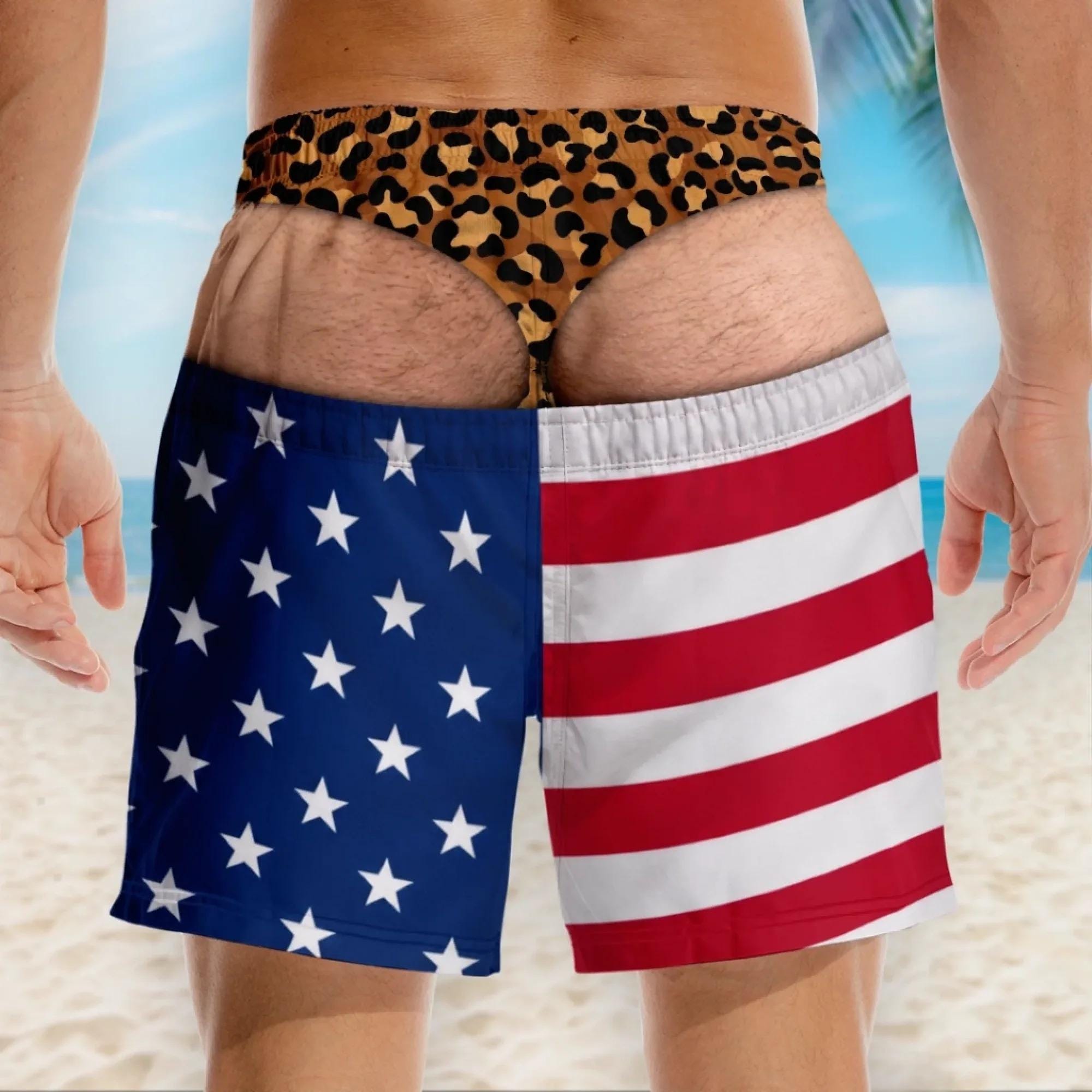 Funny Men’s Swim Trunks, Custom Fake Underwear Beach Shorts, Wide Load Birthday Gag Gift For Him
