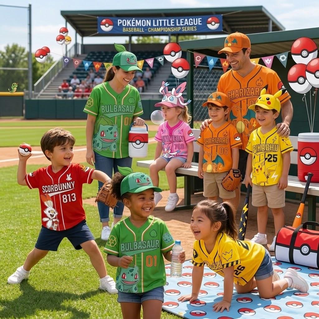 Personalized Pokemon Baseball Jersey, Custom Pikachu Baseball Shirt, Anime Family Matching Character Apparel