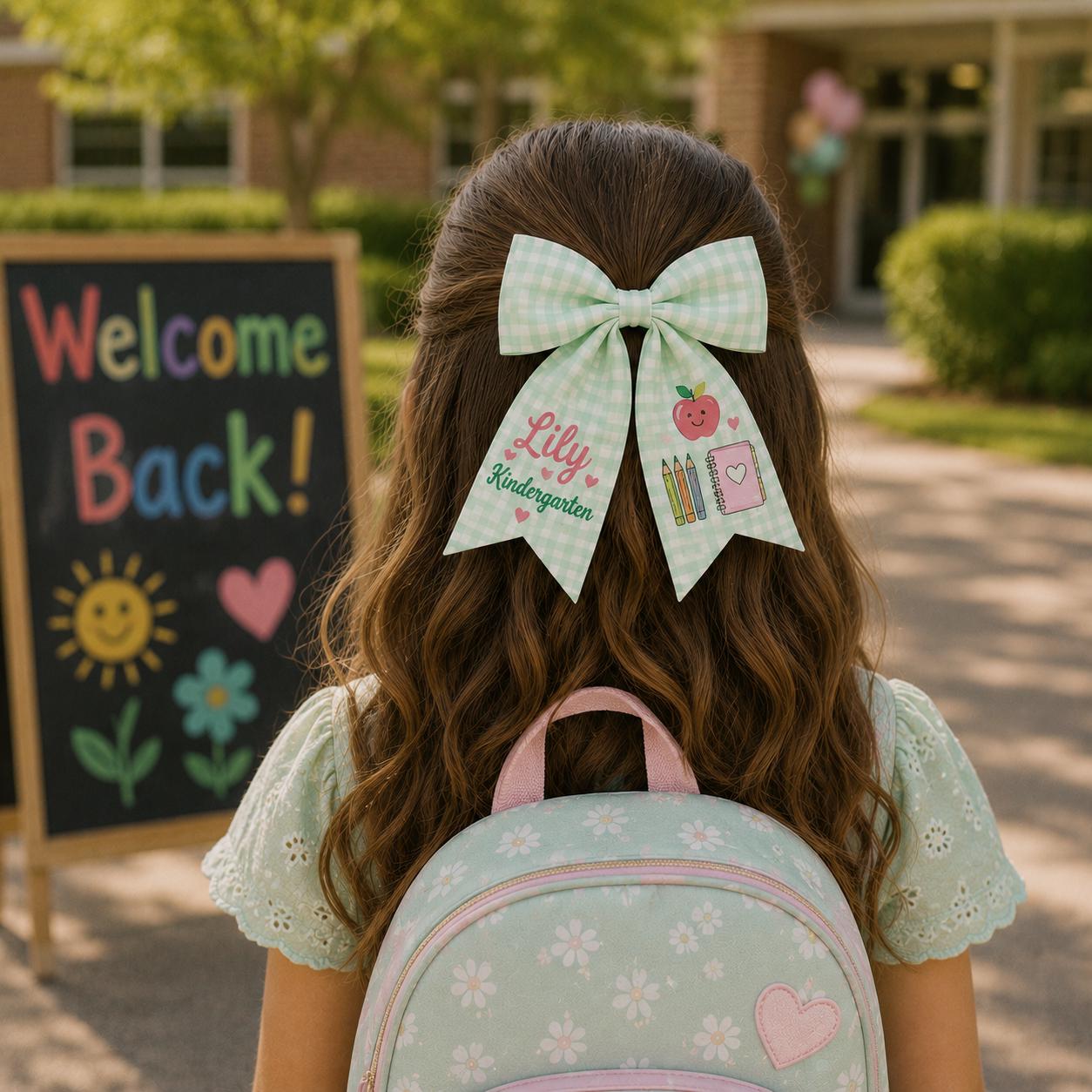 Personalized Back to School Hair Bow, Custom Name and Grade, First Day Girls Gift