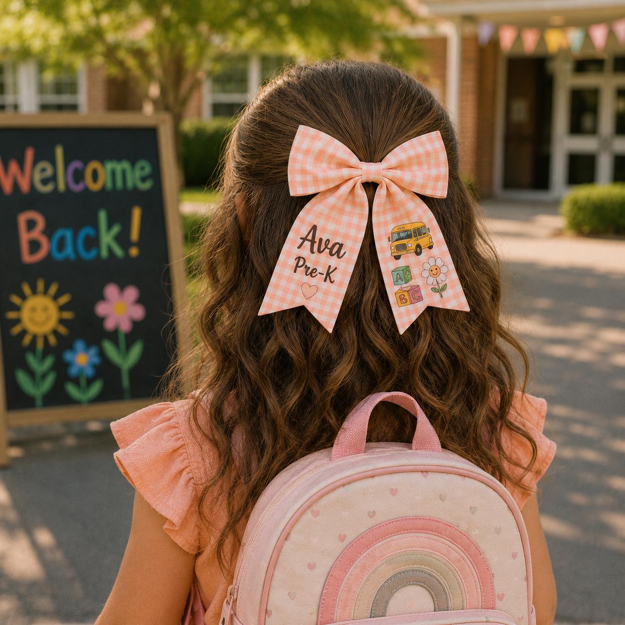 Personalized Back to School Hair Bow, Custom Name and Grade, First Day Girls Gift