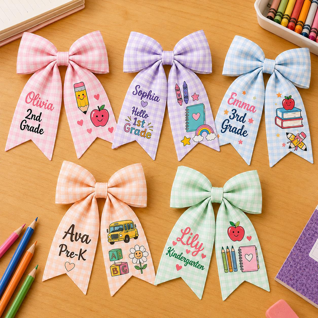 Personalized Back to School Hair Bow, Custom Name and Grade, First Day Girls Gift
