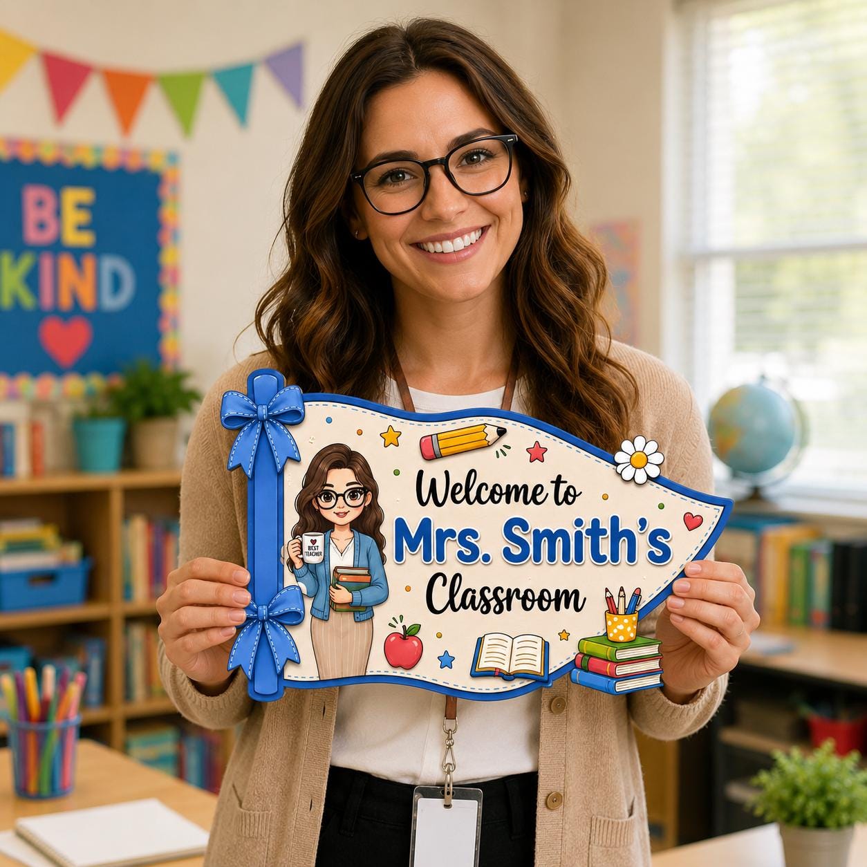 Personalized Photo Teacher Wood Sign Hanger, Thank You Teacher, Back To School Gift, Classroom Decor