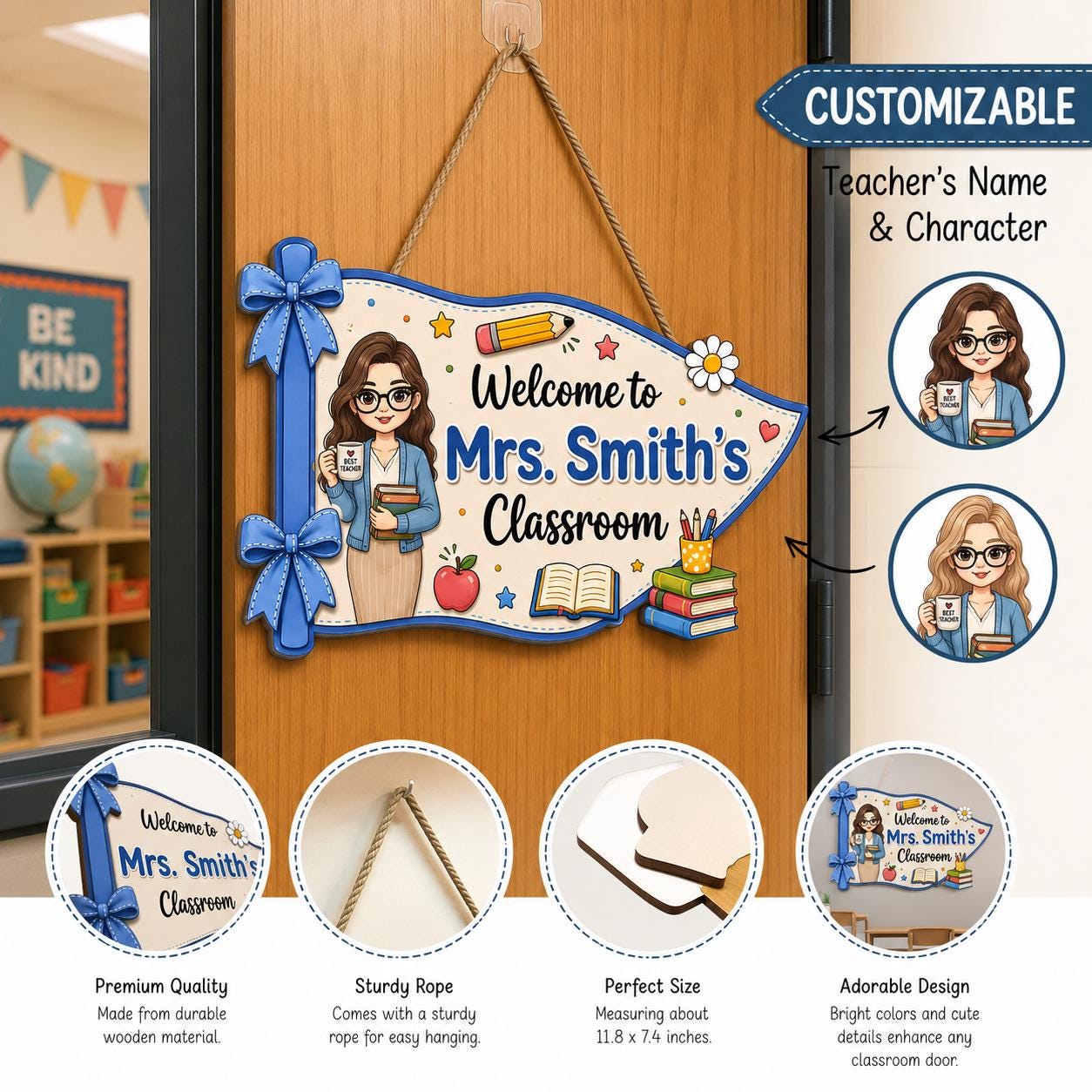Personalized Photo Teacher Wood Sign Hanger, Thank You Teacher, Back To School Gift, Classroom Decor