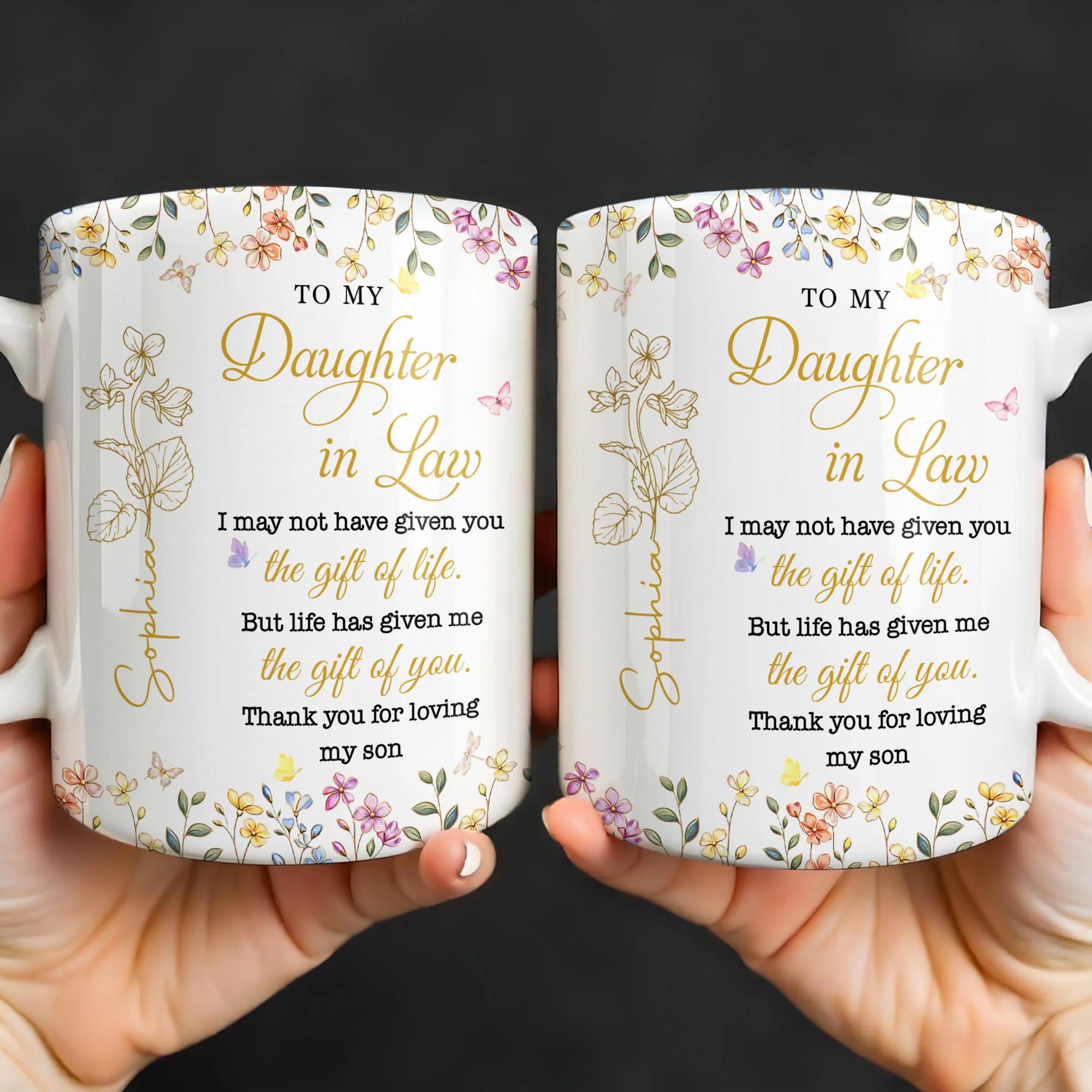 Personalized Funny Daughter In Law Coffee Mug From Mother In Law, Unique Wedding Bridal Gift