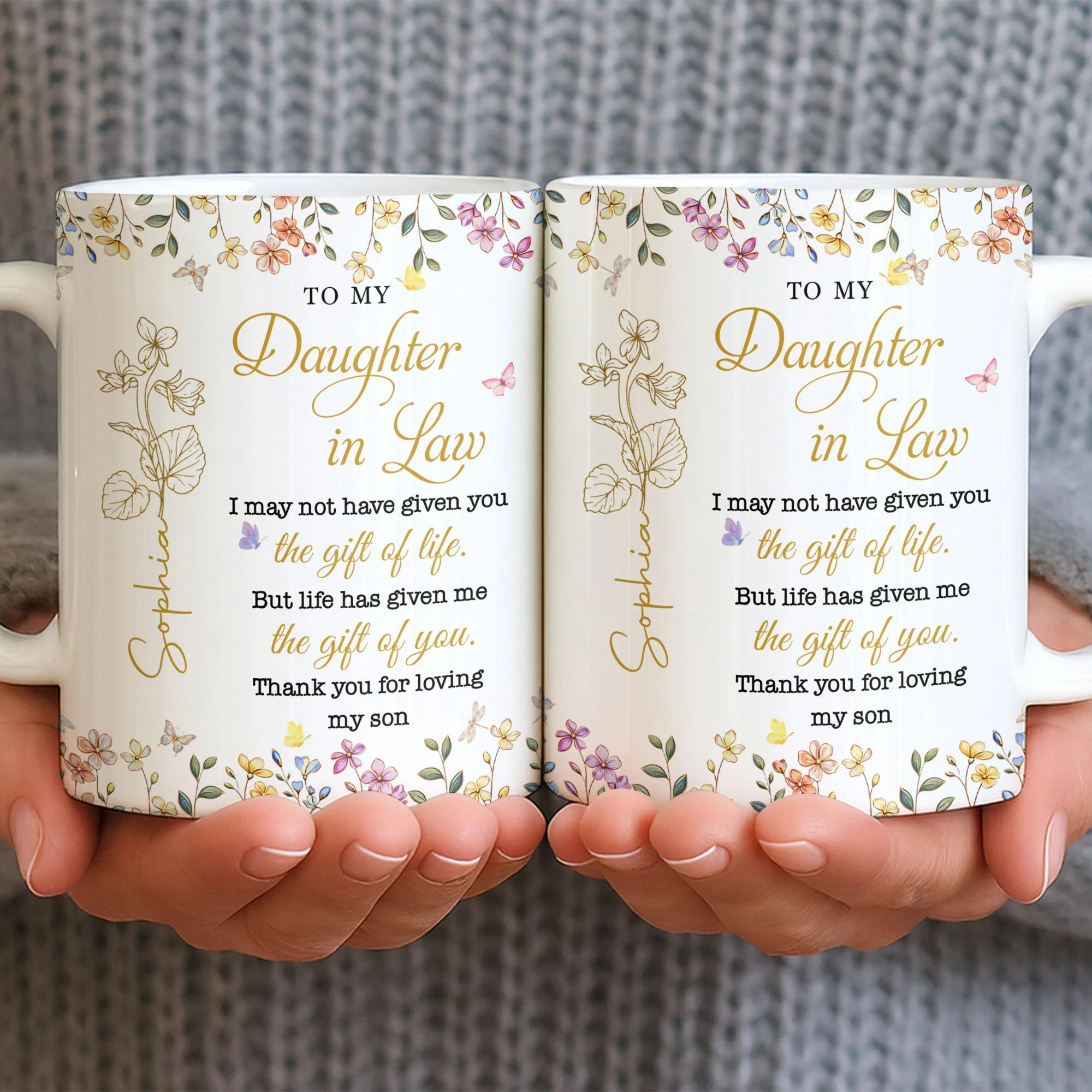 Personalized Funny Daughter In Law Coffee Mug From Mother In Law, Unique Wedding Bridal Gift