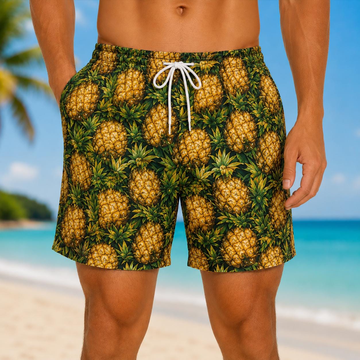 Funny 3D Butt Swim Trunks for Men, Fruit Print Beach Shorts, Bachelor Party Gag Gift For Him