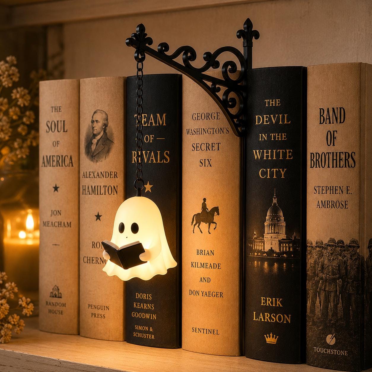 Gothic Halloween Bookshelf Lantern Lamp, Spooky Ghost Book Nook Light, Library Bookend Decor
