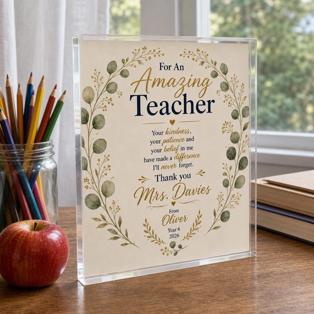Personalized Teacher Acrylic Plaque, Back To School Teacher Appreciation Gift, Thank You Teacher Keepsake