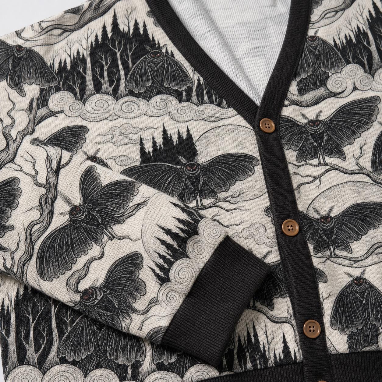 Mothman Cardigan Sweater, Cryptid Forest Illustration, Gothic Folklore Pattern, Dark Academia Layer for Horror Fans