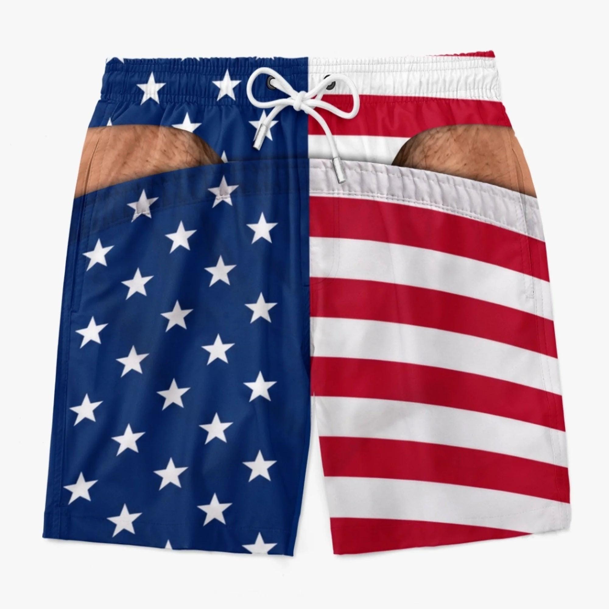 Personalized Funny Peekaboo Swim Trunks, Novelty Beach Shorts for Men, Prank Bare Butt Design Summer Swimwear Gift