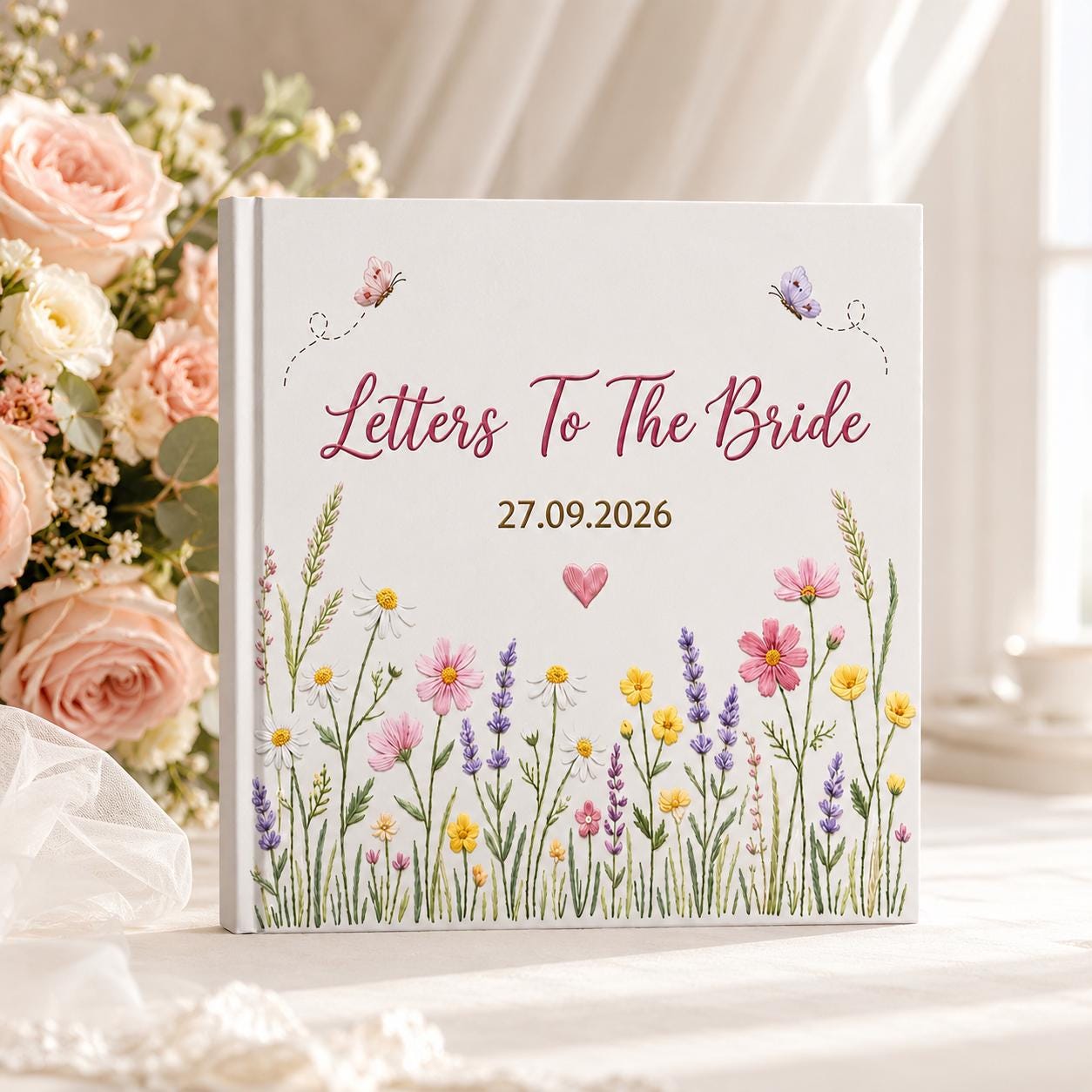 Personalized Wedding Guest Wedding Book, Custom Name Engagement and Anniversary Flower Scrapbook