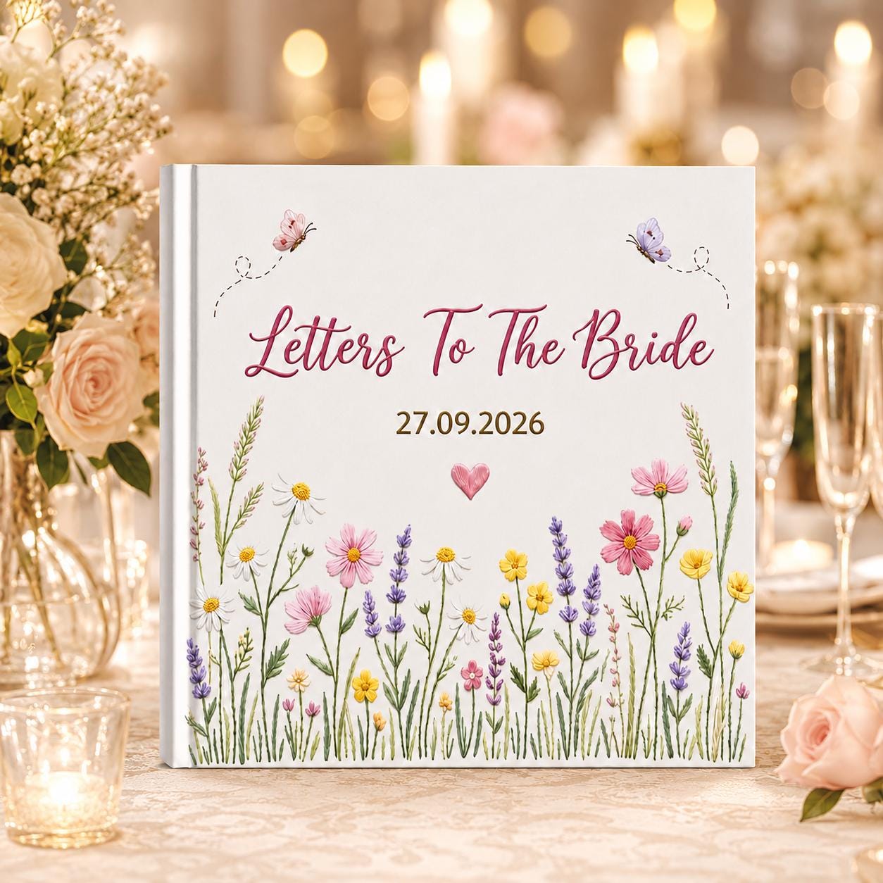 Personalized Wedding Guest Wedding Book, Custom Name Engagement and Anniversary Flower Scrapbook