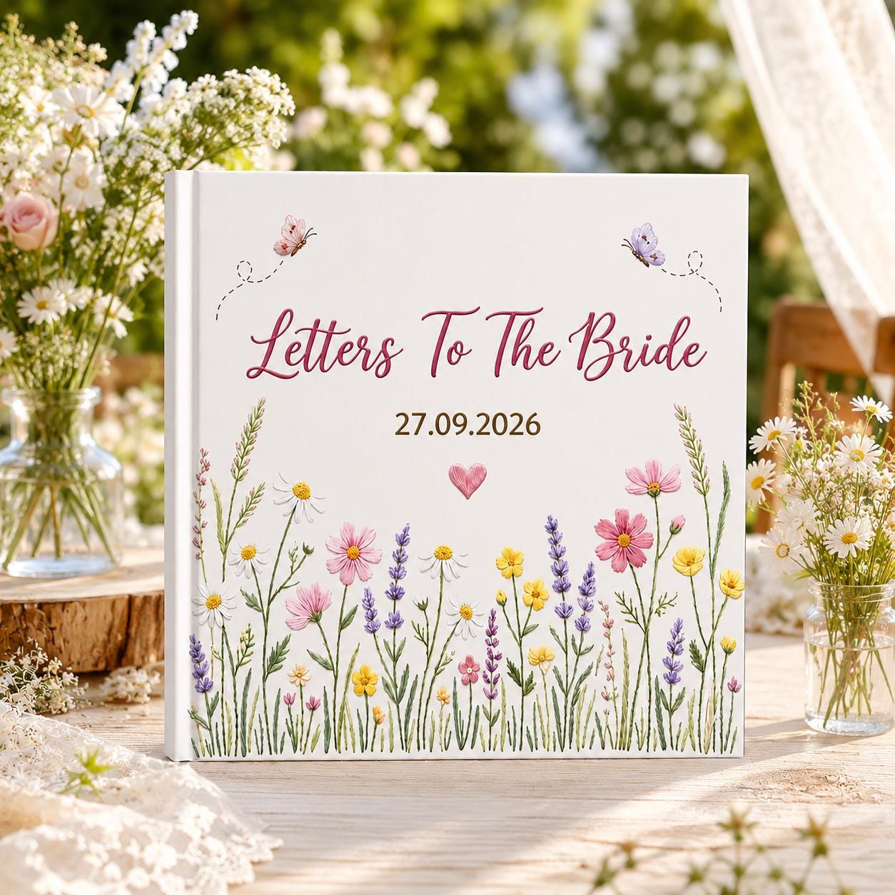 Personalized Wedding Guest Wedding Book, Custom Name Engagement and Anniversary Flower Scrapbook
