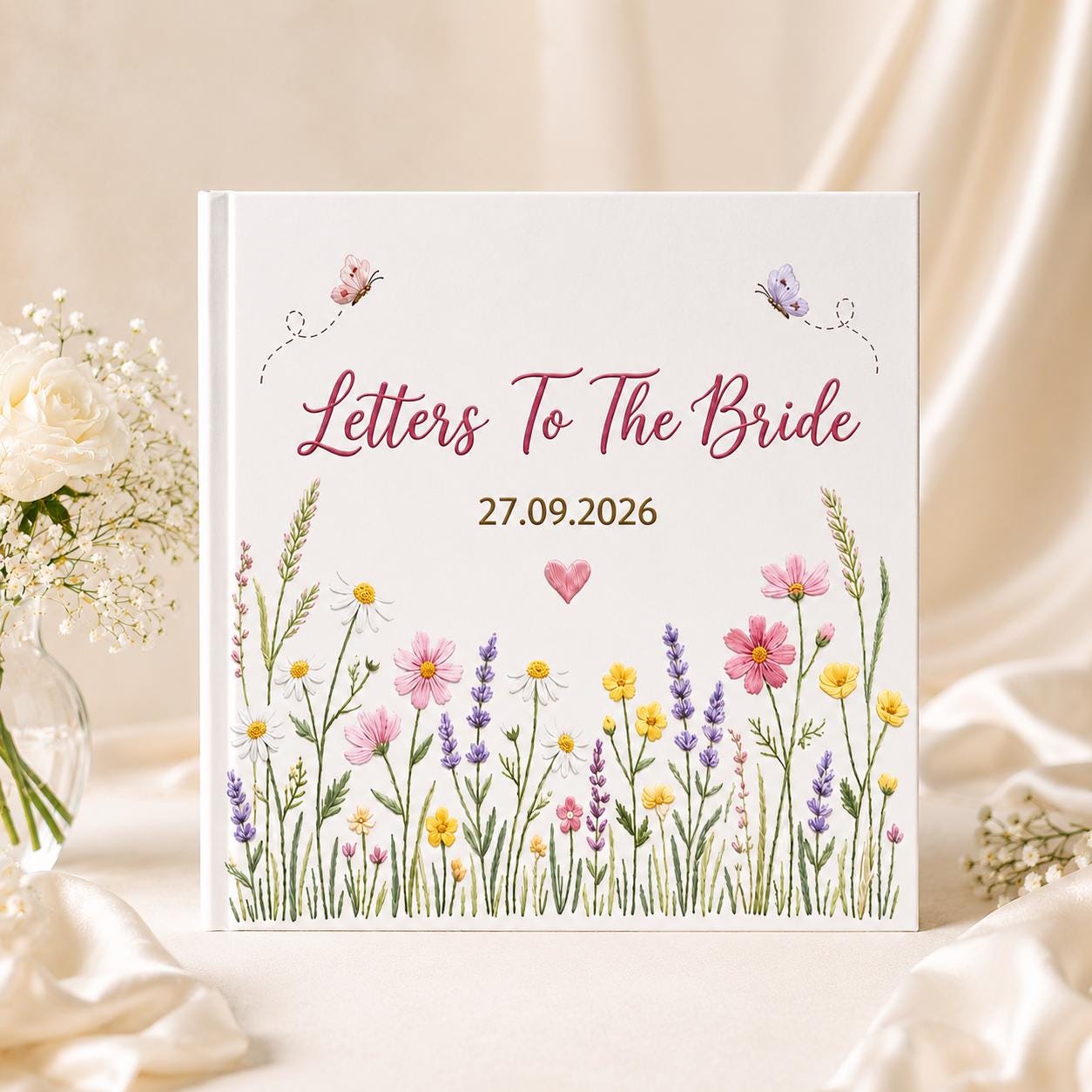 Personalized Wedding Guest Wedding Book, Custom Name Engagement and Anniversary Flower Scrapbook