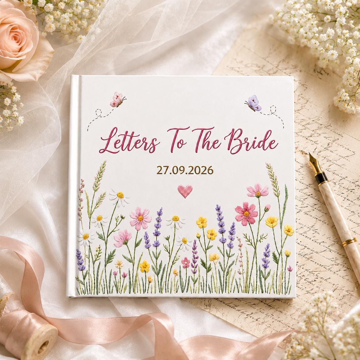 Personalized Wedding Guest Wedding Book, Custom Name Engagement and Anniversary Flower Scrapbook