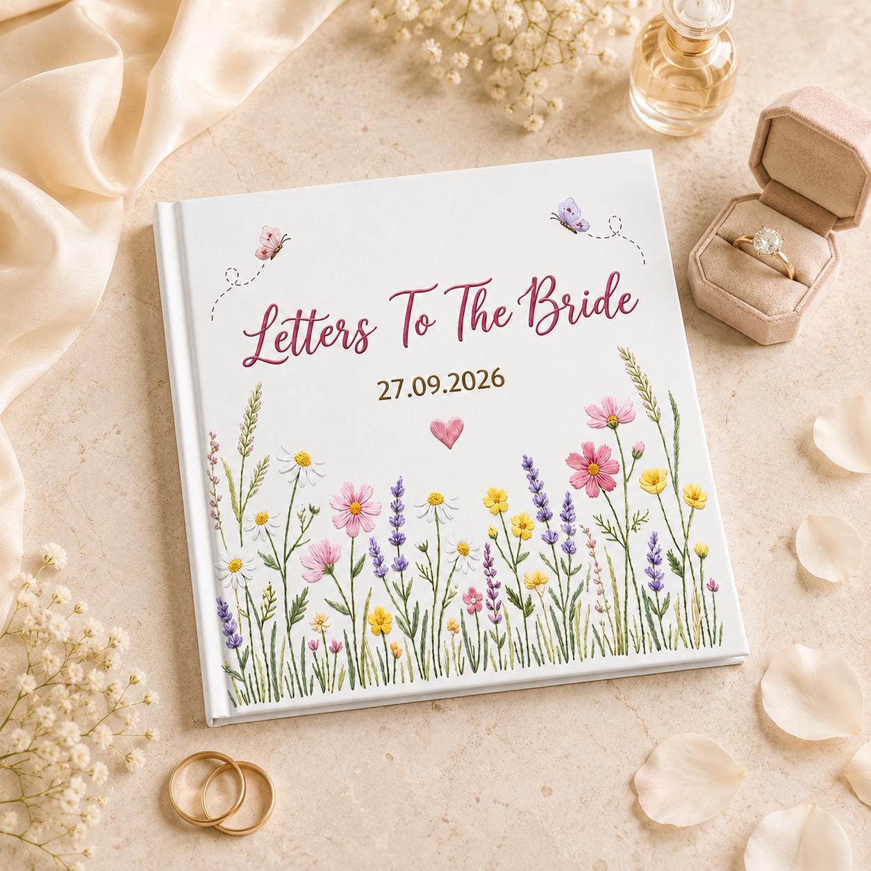 Personalized Wedding Guest Wedding Book, Custom Name Engagement and Anniversary Flower Scrapbook