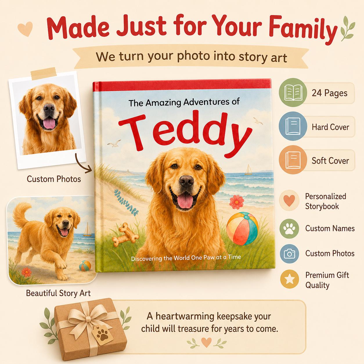 Custom Pet Picture Photo Book, Personalized Kids Story Cat Dog Storybook, Dog Lover Gift
