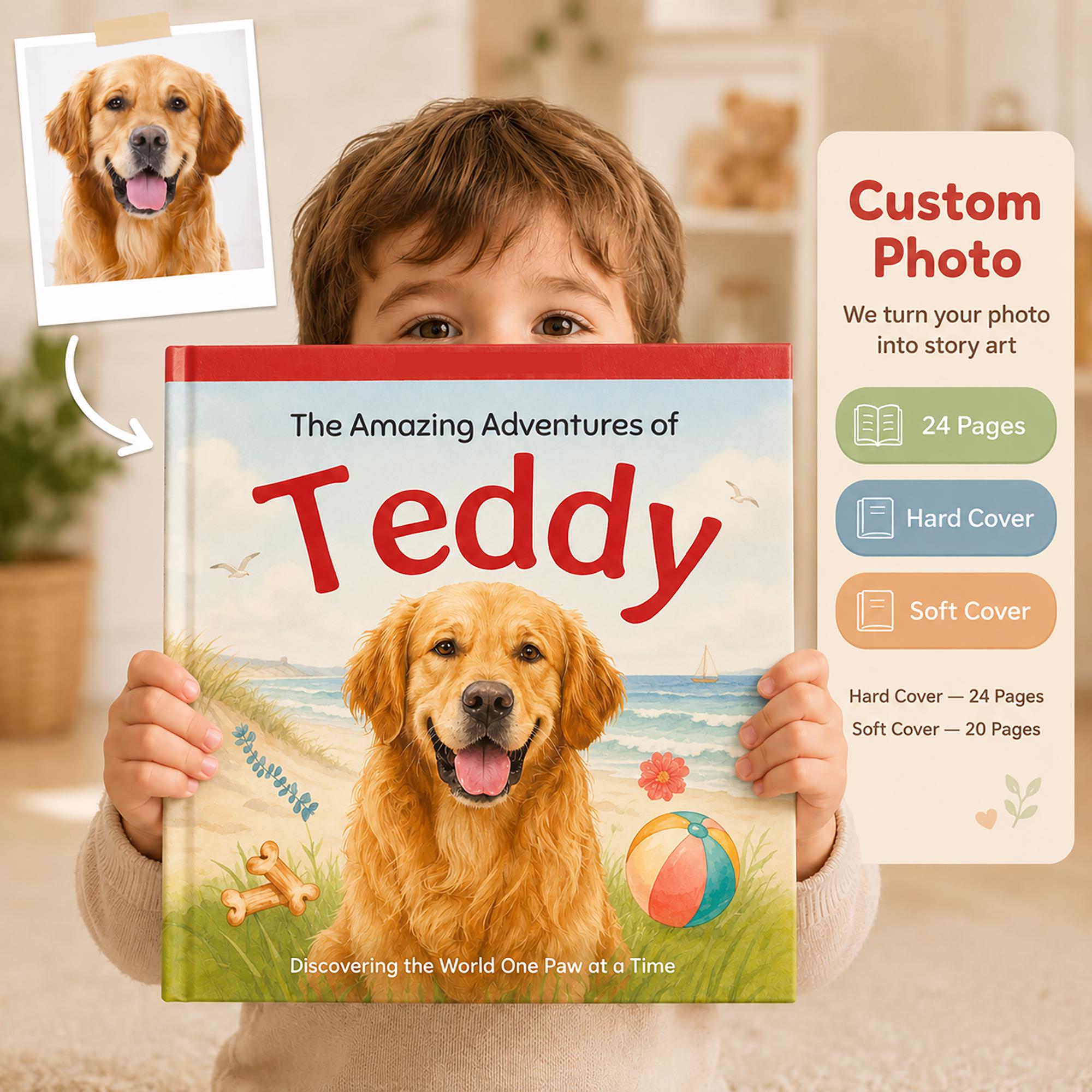 Custom Pet Picture Photo Book, Personalized Kids Story Cat Dog Storybook, Dog Lover Gift