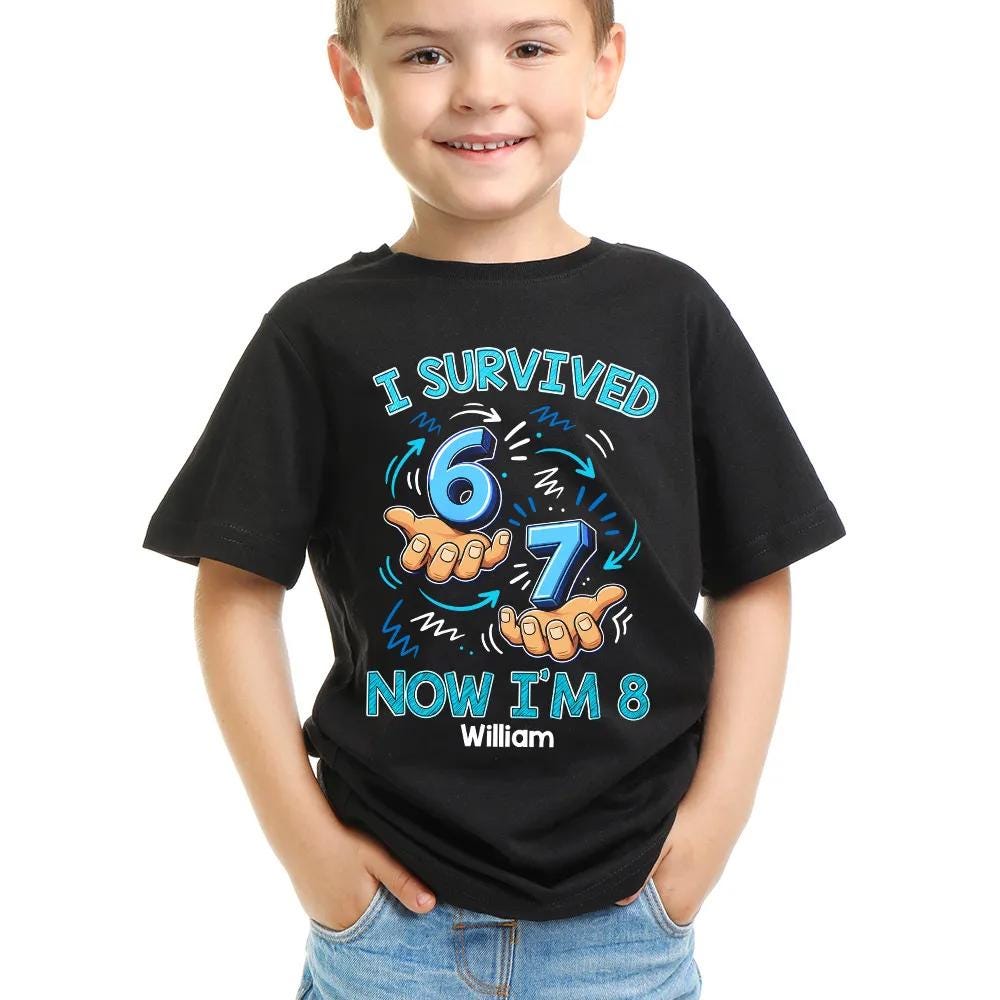 Personalized Bruh I Survived Six Seven Im 8 Shirt Funny 8th Birthday Boy Tee,Gift For Daughter Son