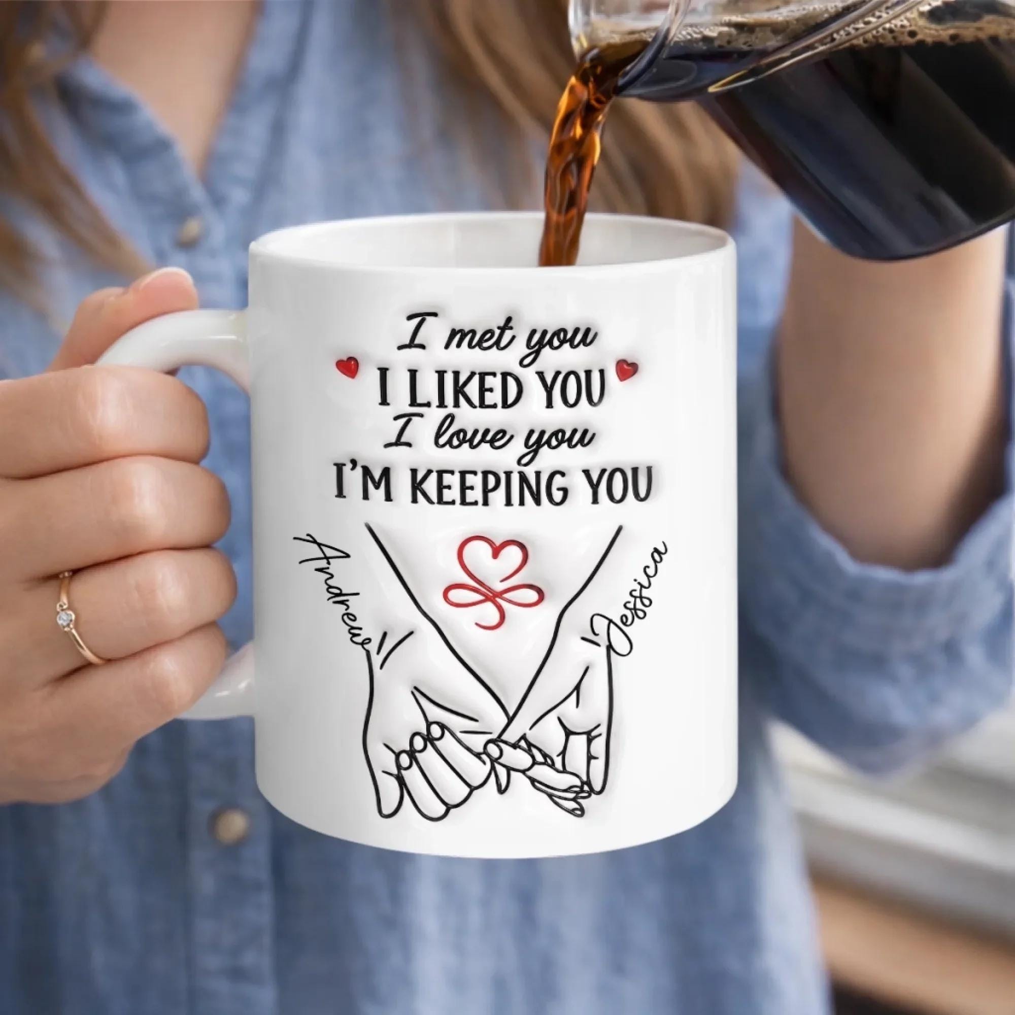 Personalized Anniversary Mug, Custom Names Date Calendar, Romantic Couple Coffee Cup Wedding Keepsake