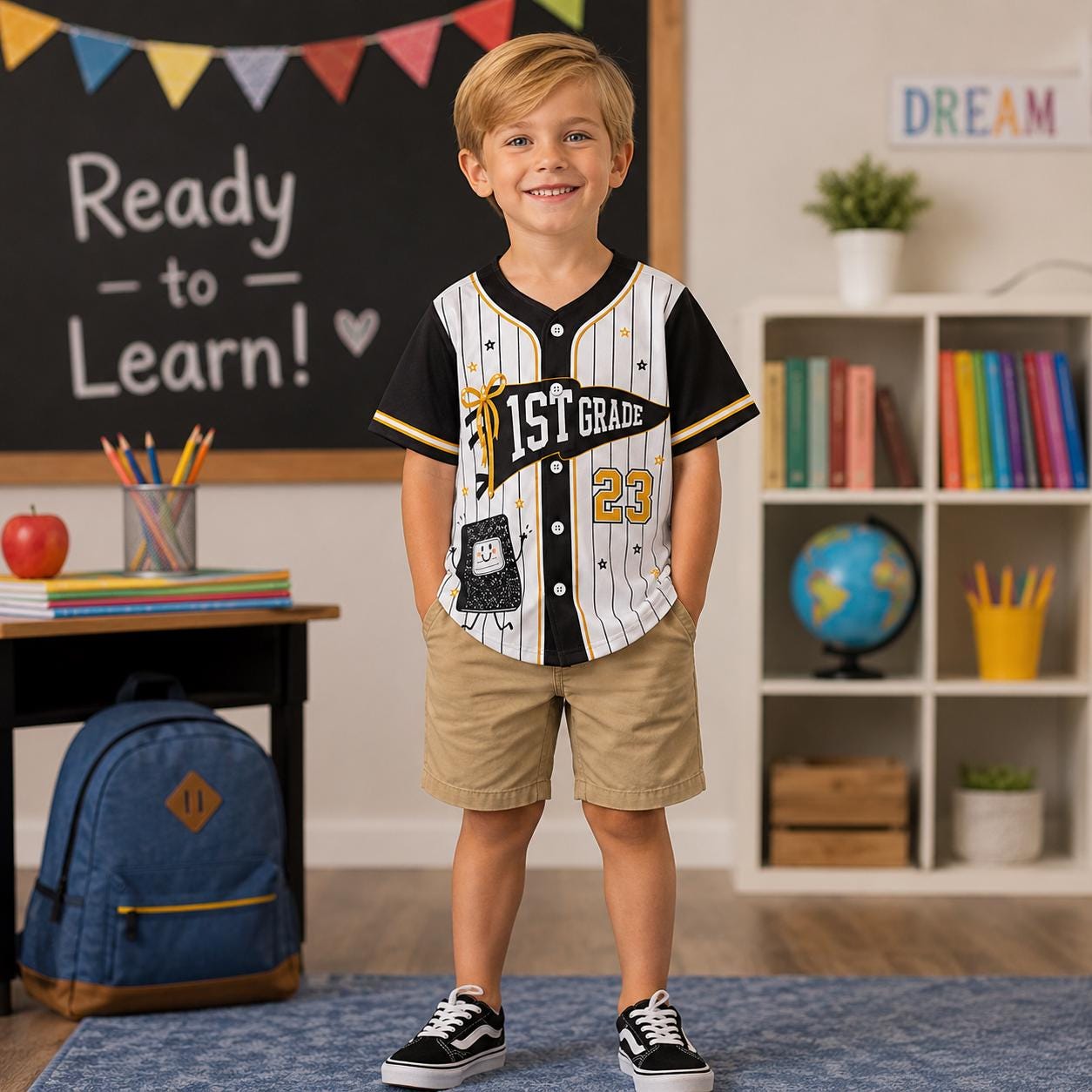 Custom Name 1st Grade Polyester Baseball, Jersey Funny Kids First Day Shirt, Back To School Gift