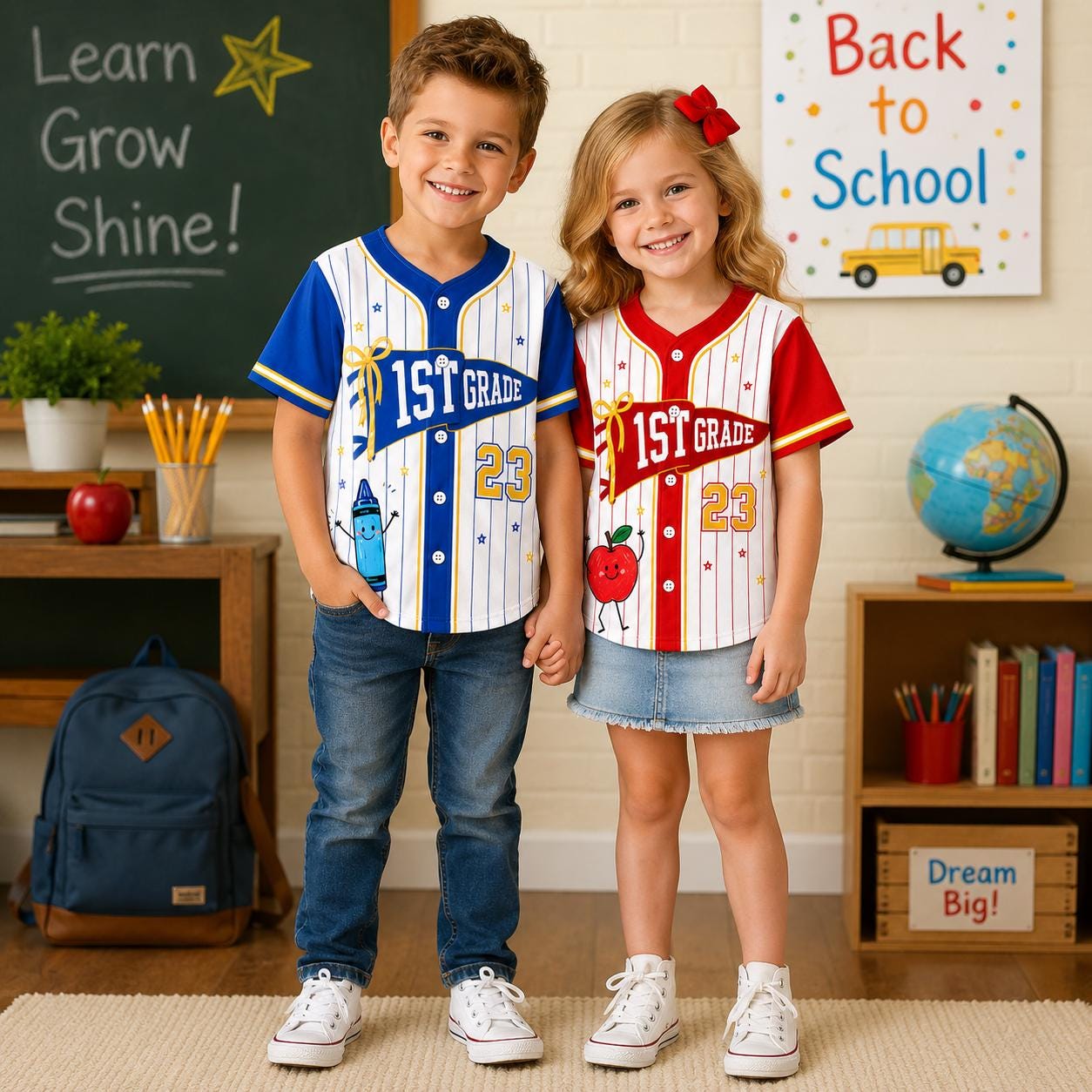 Custom Name 1st Grade Polyester Baseball, Jersey Funny Kids First Day Shirt, Back To School Gift