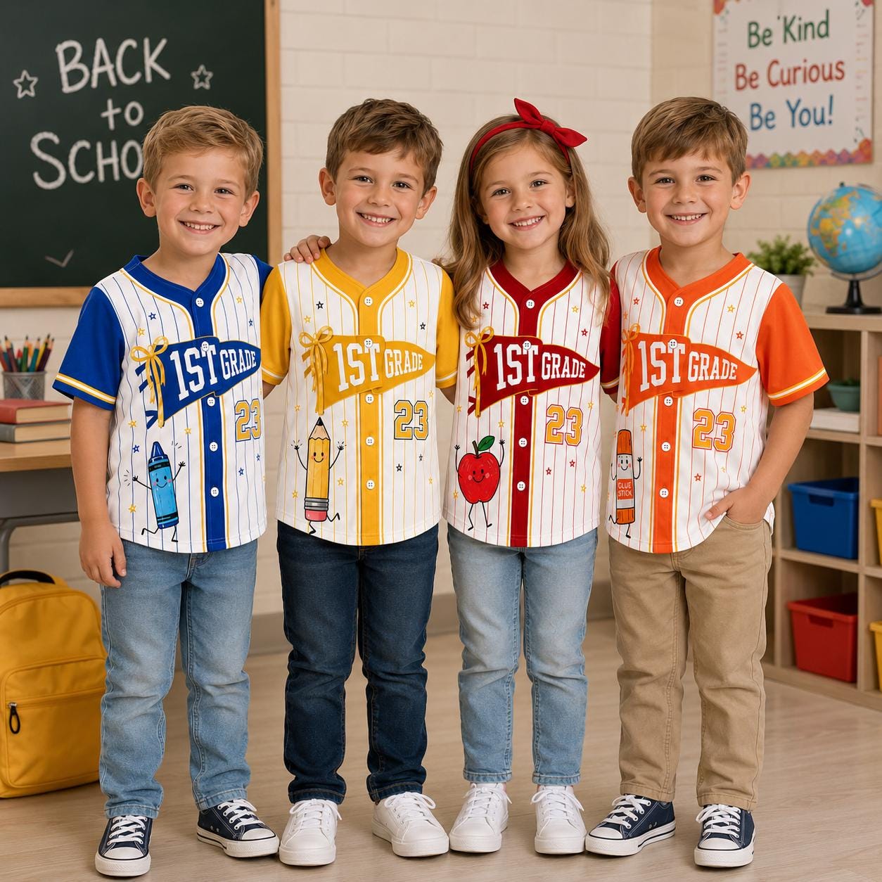 Custom Name 1st Grade Polyester Baseball, Jersey Funny Kids First Day Shirt, Back To School Gift