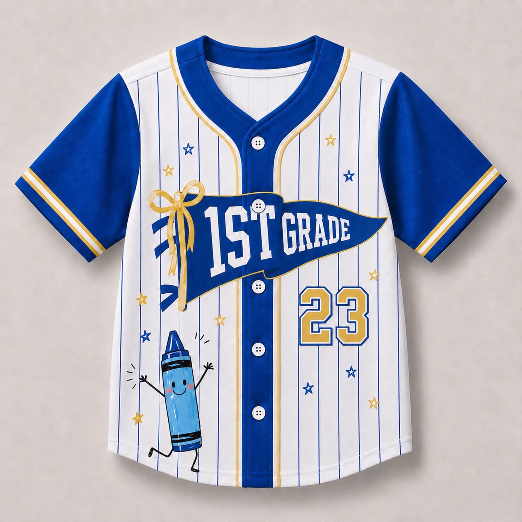 Custom Name 1st Grade Polyester Baseball, Jersey Funny Kids First Day Shirt, Back To School Gift