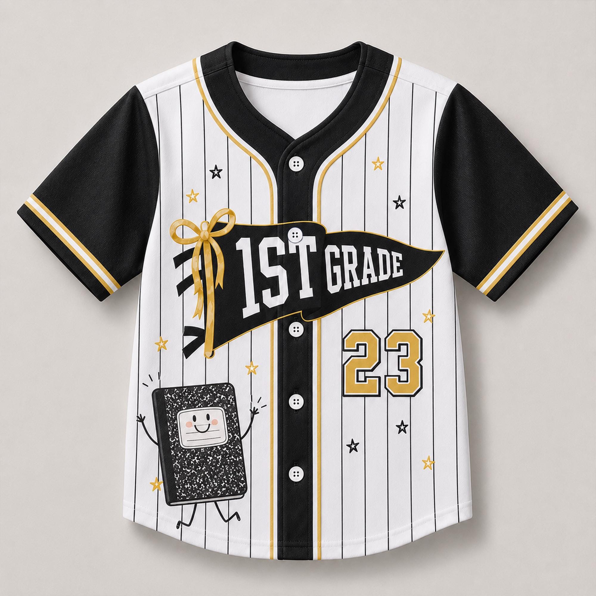 Custom Name 1st Grade Polyester Baseball, Jersey Funny Kids First Day Shirt, Back To School Gift