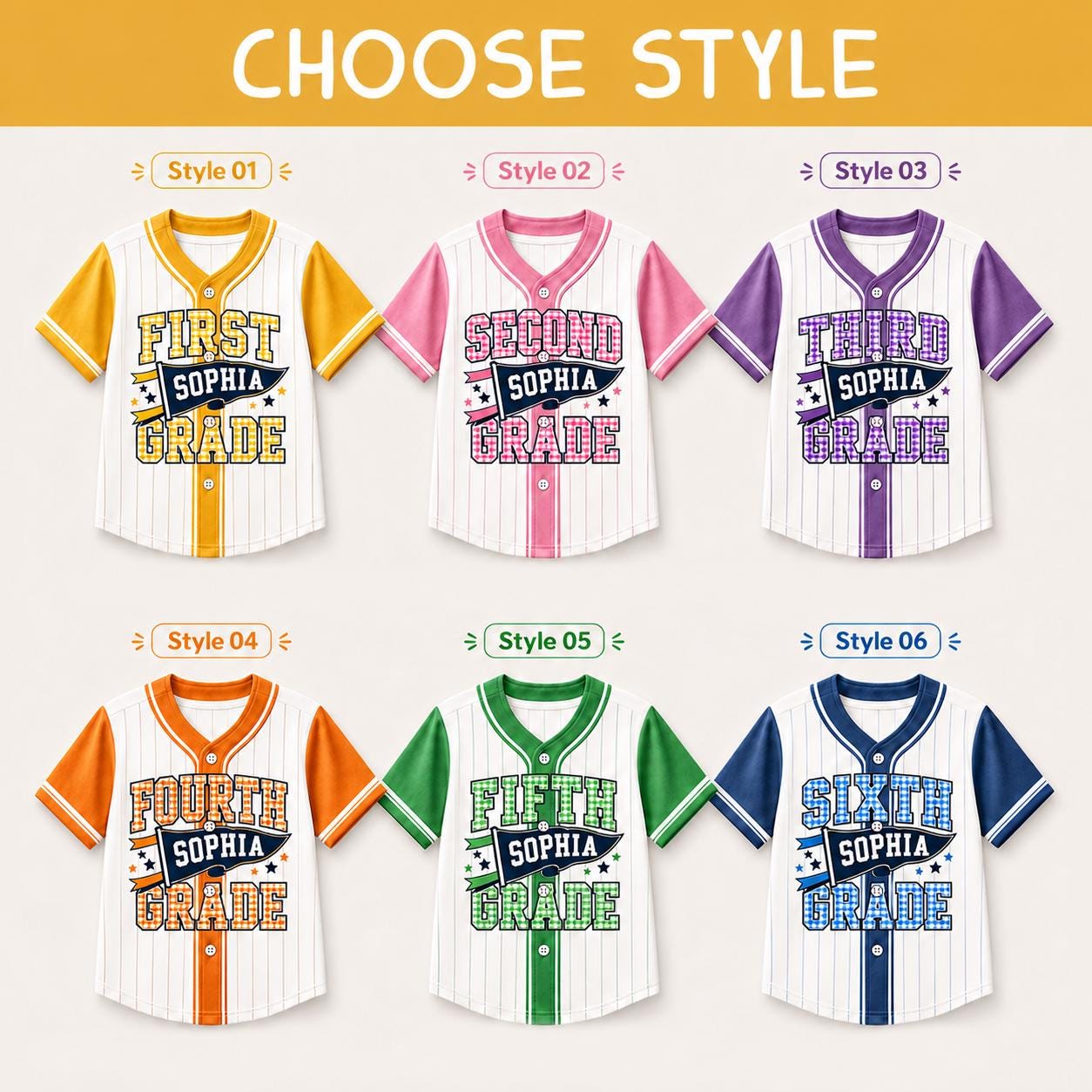 Custom Kids Name Baseball Jersey, Kids First Day Class Outfit Gift, Back To School Grade Shirt