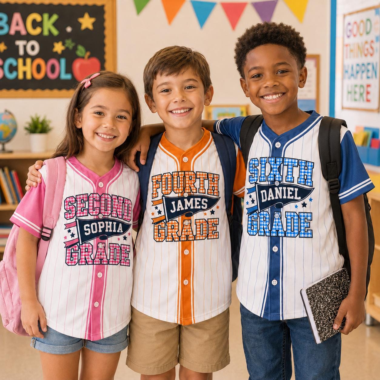 Custom Kids Name Baseball Jersey, Kids First Day Class Outfit Gift, Back To School Grade Shirt