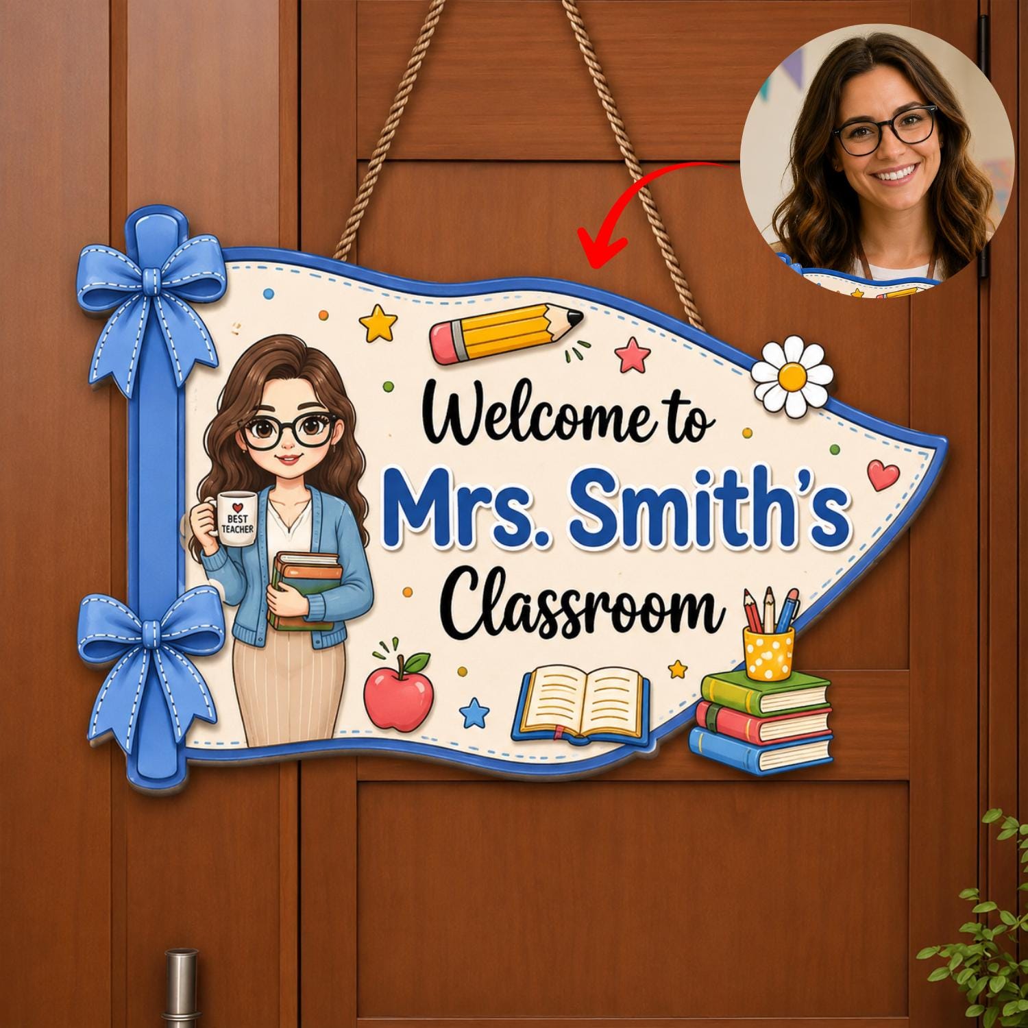Personalized Photo Teacher Wood Sign Hanger, Thank You Teacher, Back To School Gift, Classroom Decor