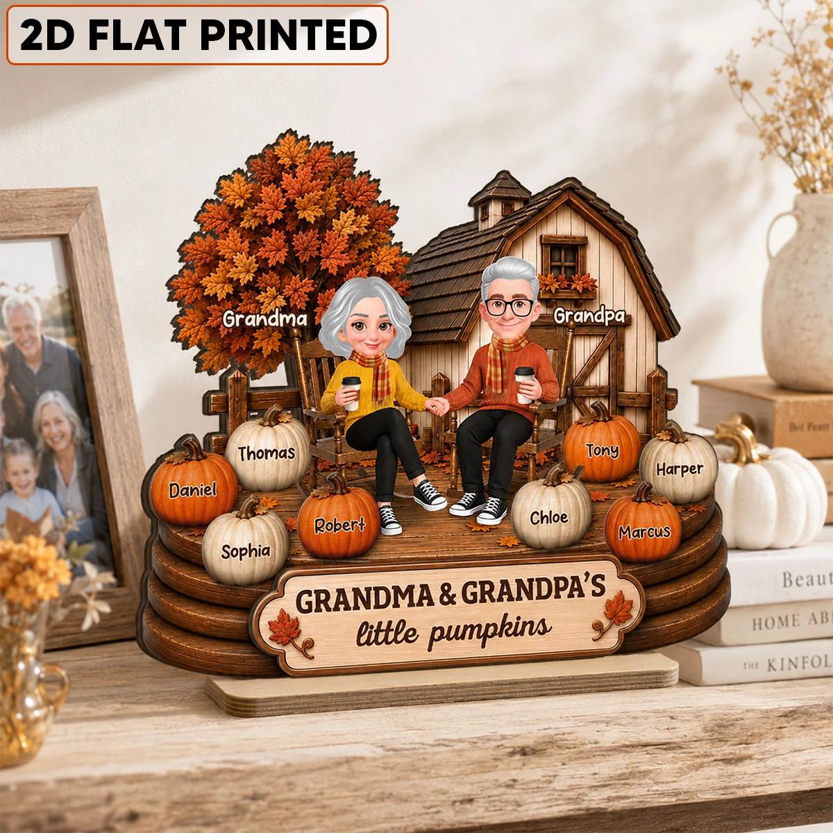 Custom Grandma Grandpa Little Pumpkins Wooden Plaque, Fall Decor For Grandparents, Thanksgiving Gift