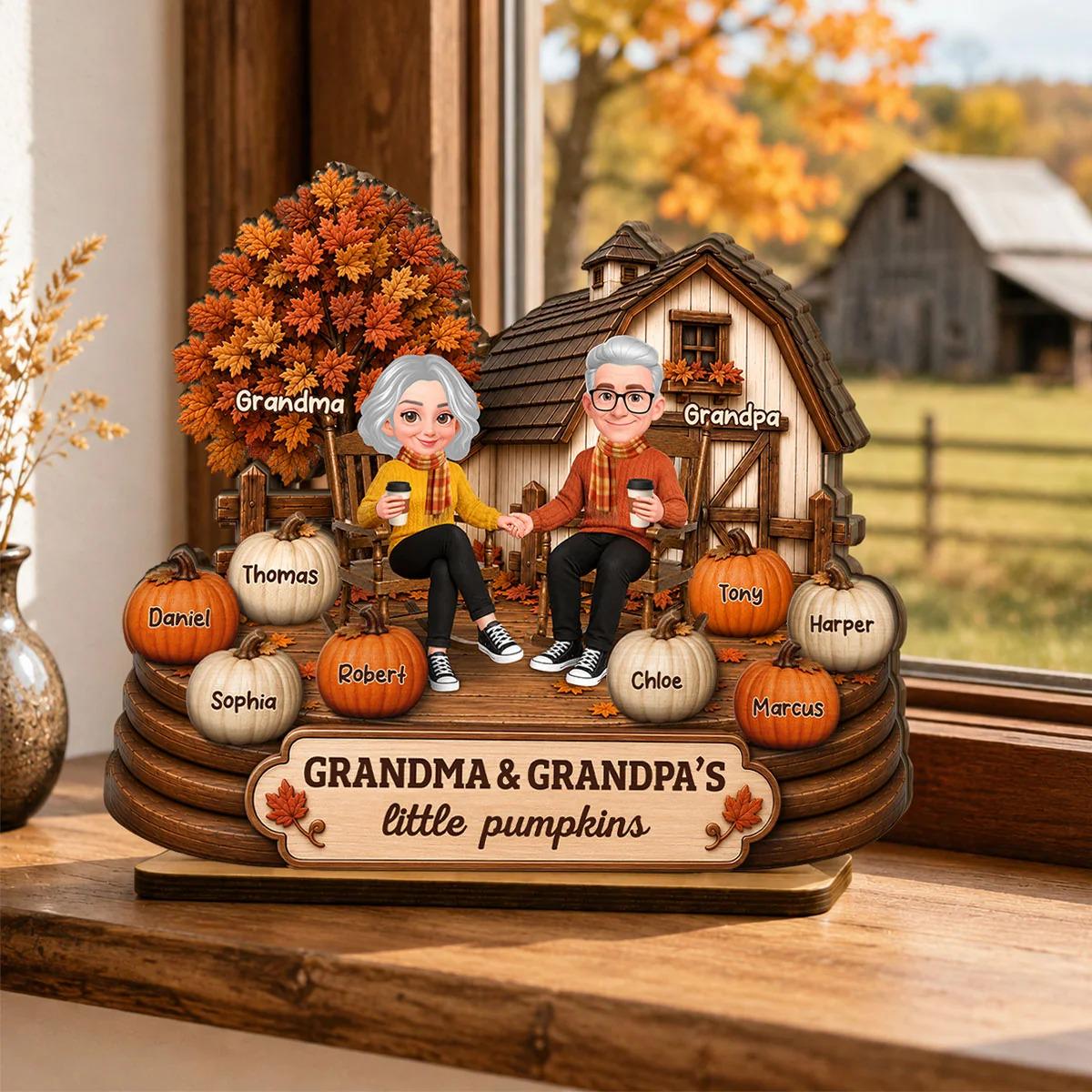 Custom Grandma Grandpa Little Pumpkins Wooden Plaque, Fall Decor For Grandparents, Thanksgiving Gift
