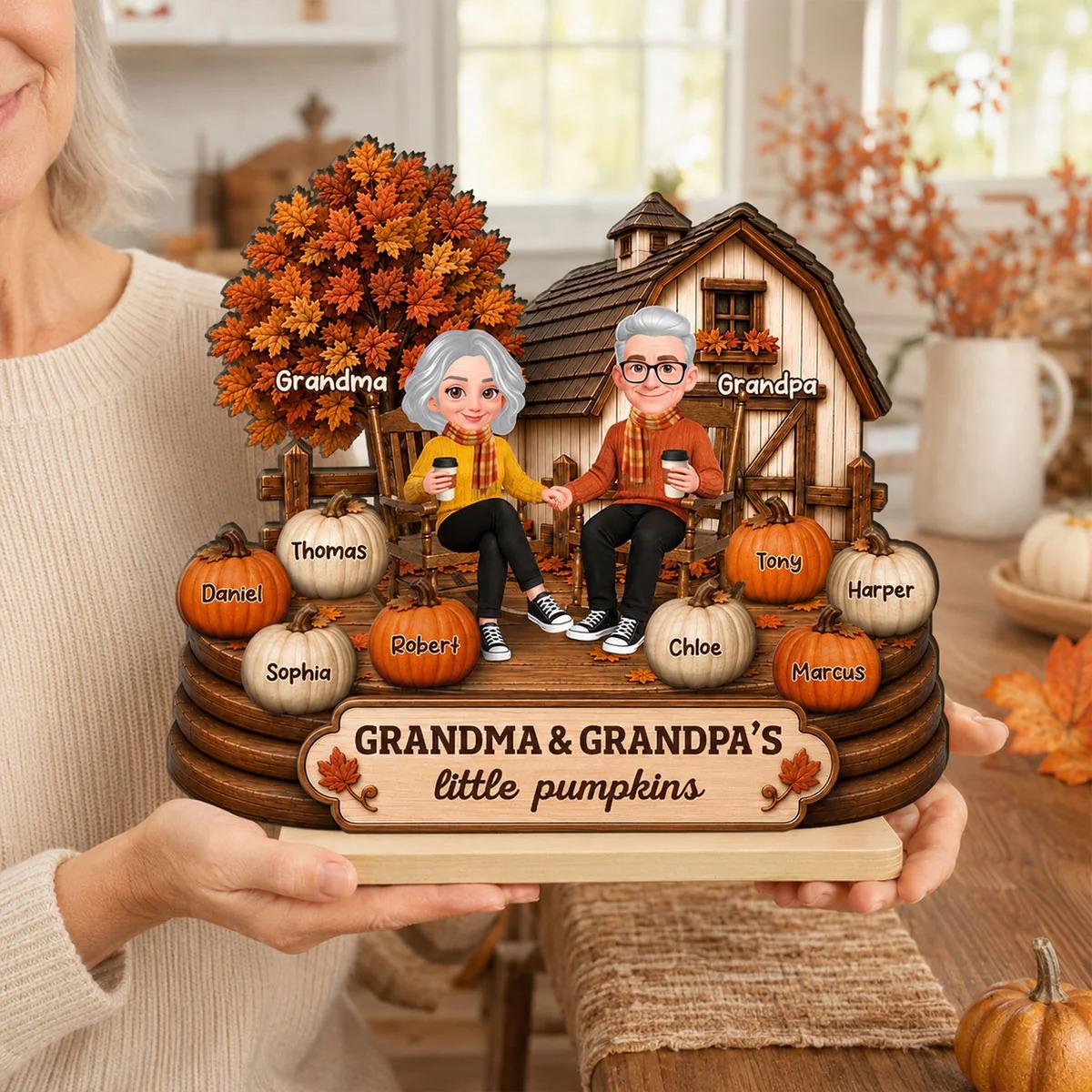 Custom Grandma Grandpa Little Pumpkins Wooden Plaque, Fall Decor For Grandparents, Thanksgiving Gift