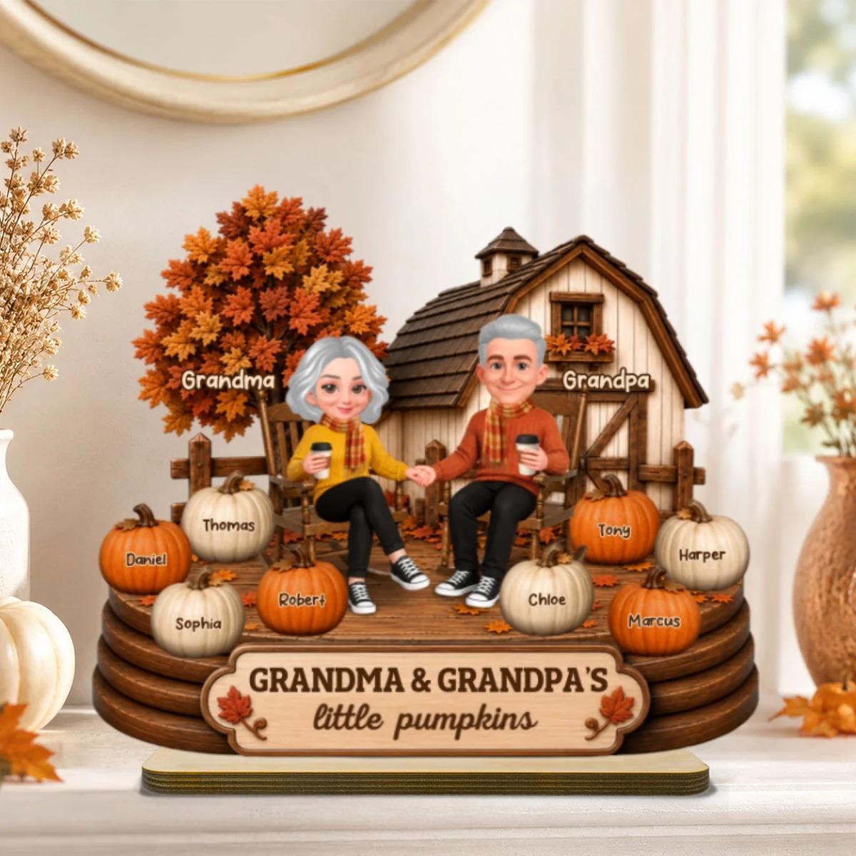 Custom Grandma Grandpa Little Pumpkins Wooden Plaque, Fall Decor For Grandparents, Thanksgiving Gift