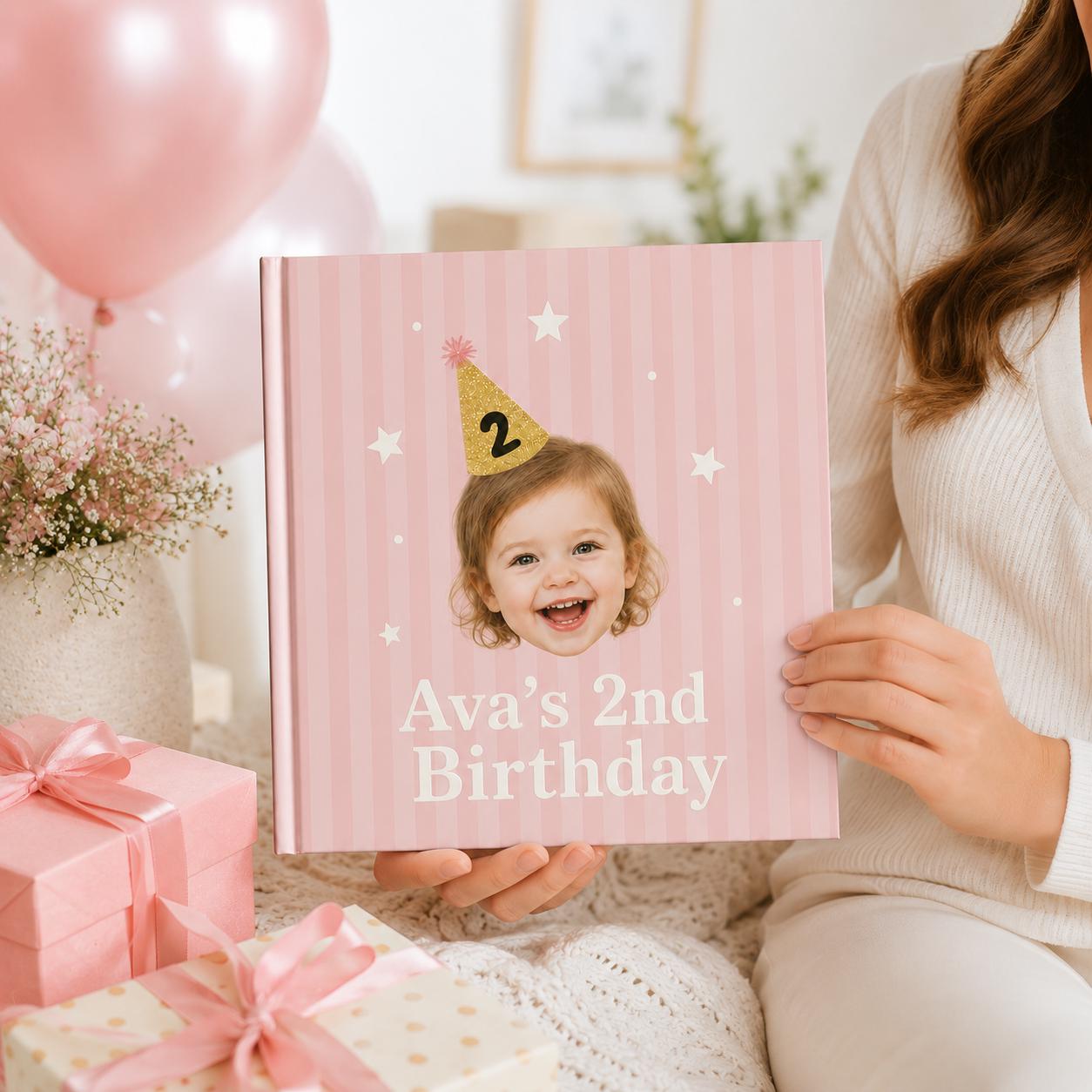 Personalized Birthday Photo Book, Custom Kids Face Scrapbook, Birthday Party Favors Gift