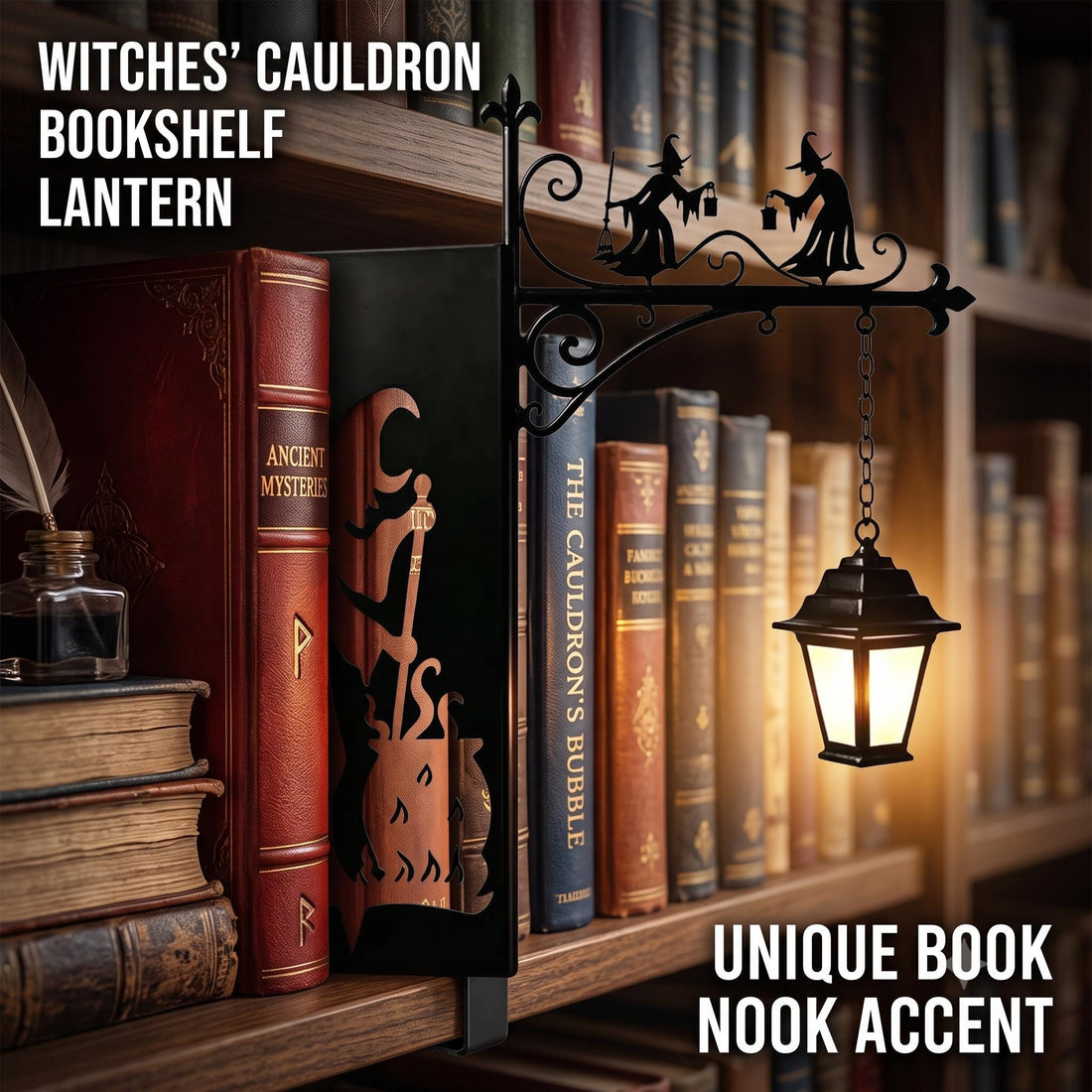 Gothic Halloween Bookshelf Lantern Lamp, Spooky Ghost Book Nook Light, Library Bookend Decor