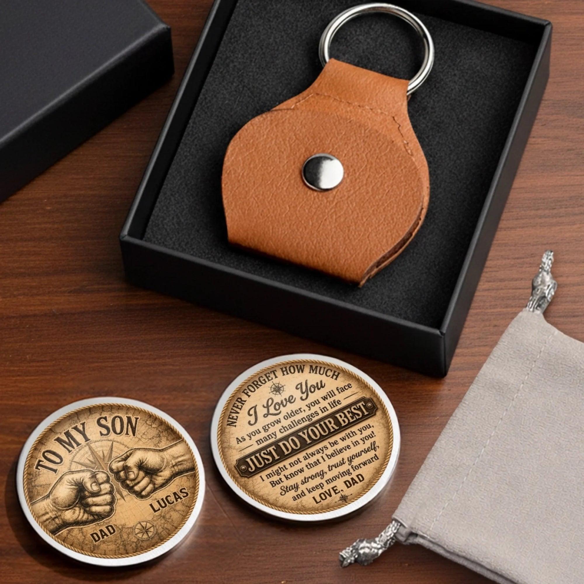 Custom To My Son Pocket Hug Keychain, Son Birthday Gift From Mom Dad, Believe In Yourself Token