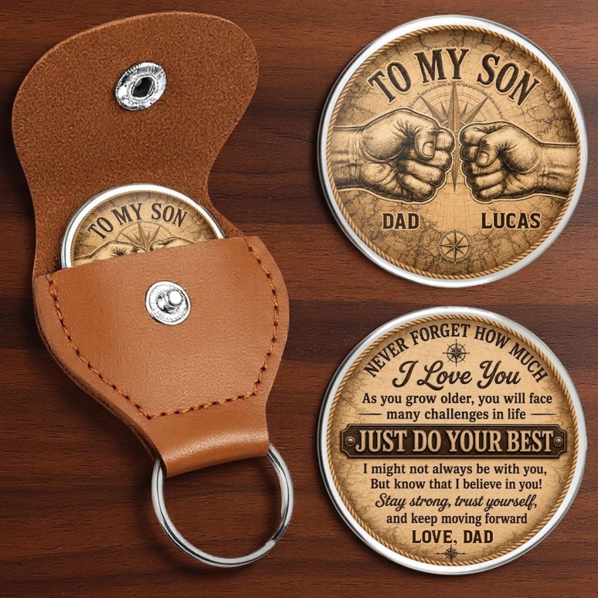 Custom To My Son Pocket Hug Keychain, Son Birthday Gift From Mom Dad, Believe In Yourself Token