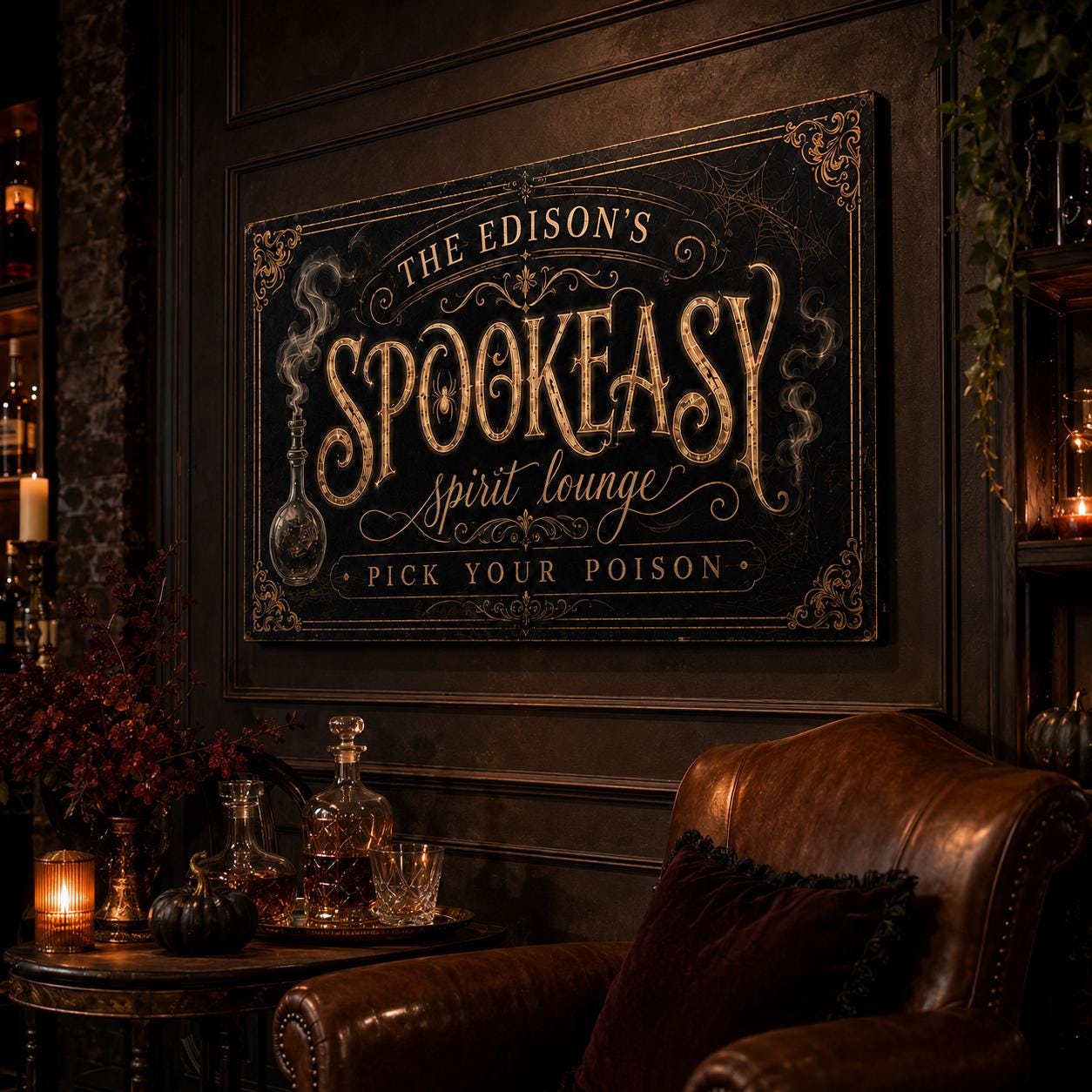 Spookeasy Metal Sign, Gothic Spirit Lounge Bar Gift, Halloween Wall Decor