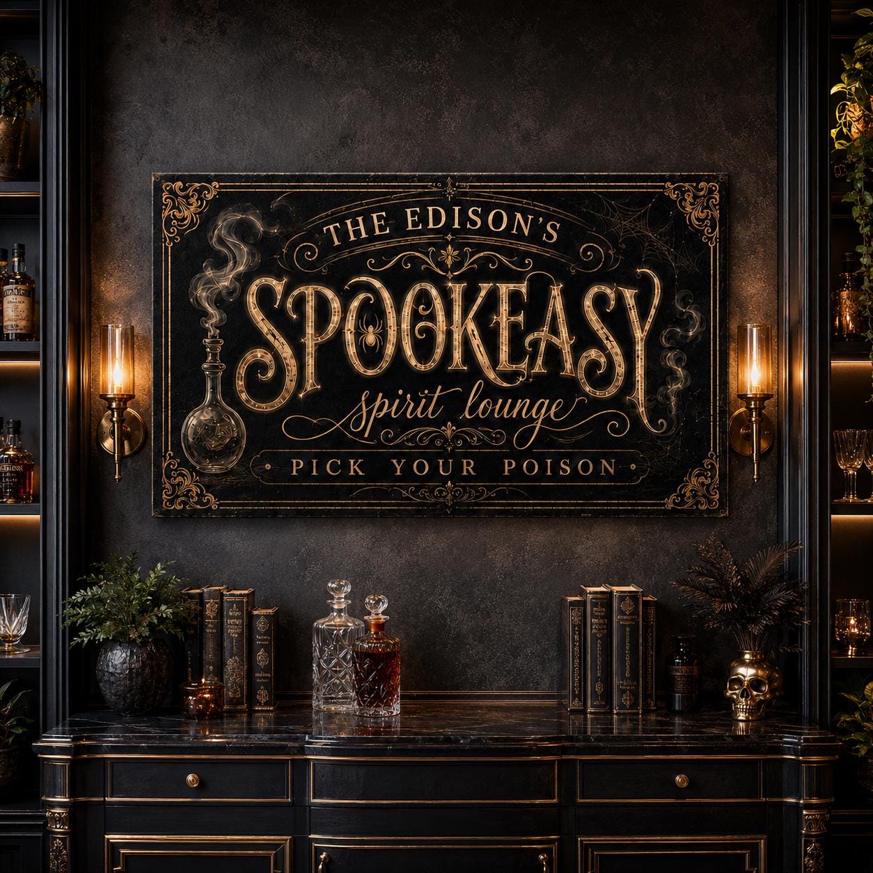 Spookeasy Metal Sign, Gothic Spirit Lounge Bar Gift, Halloween Wall Decor