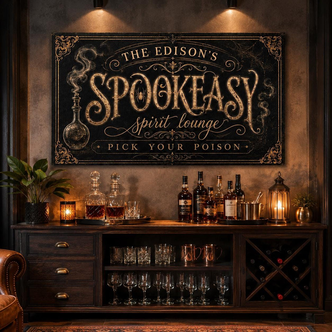Spookeasy Metal Sign, Gothic Spirit Lounge Bar Gift, Halloween Wall Decor