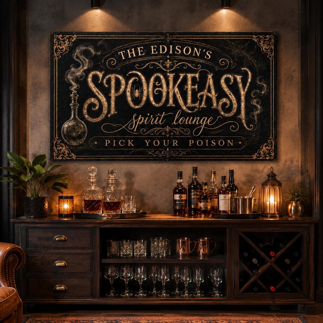 Spookeasy Metal Sign, Gothic Spirit Lounge Bar Gift, Halloween Wall Decor