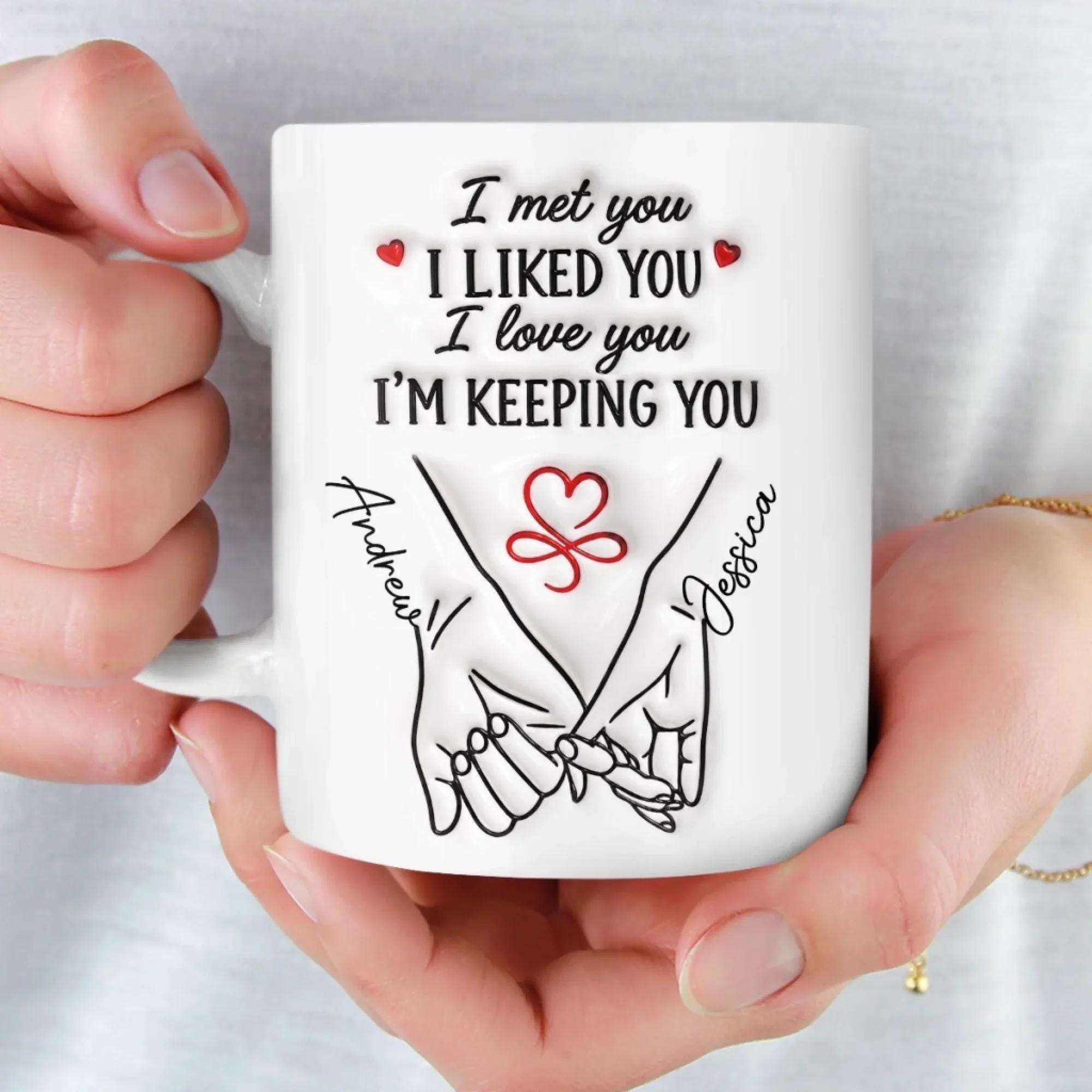 Personalized Anniversary Mug, Custom Names Date Calendar, Romantic Couple Coffee Cup Wedding Keepsake